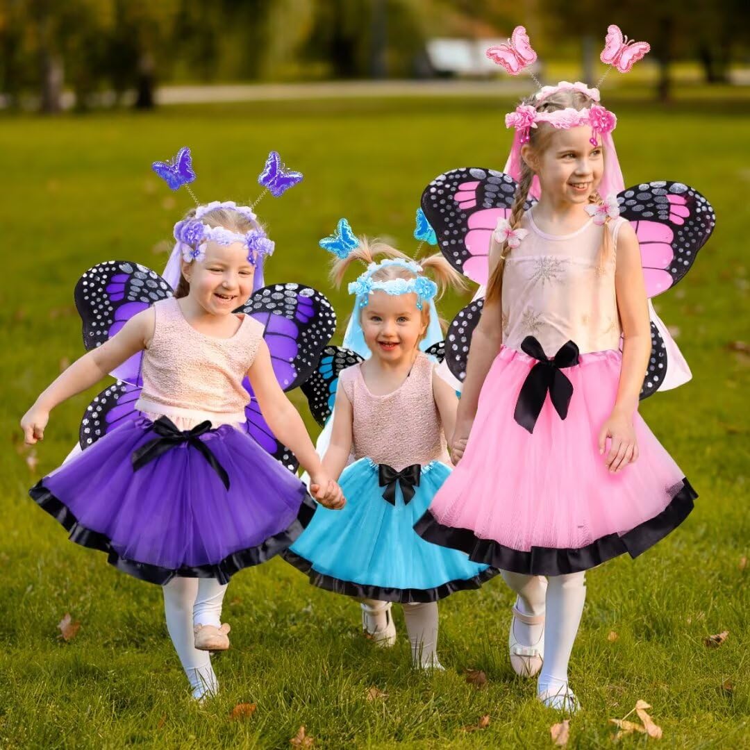 WILDPARTY Fairy Costume Set for Kids Age 3-8 - Butterfly Wings, Tutu Dress, Hair Clips, Magic Wand & Accessories - Perfect for Halloween, Dress-Up Parties & Fantasy Play