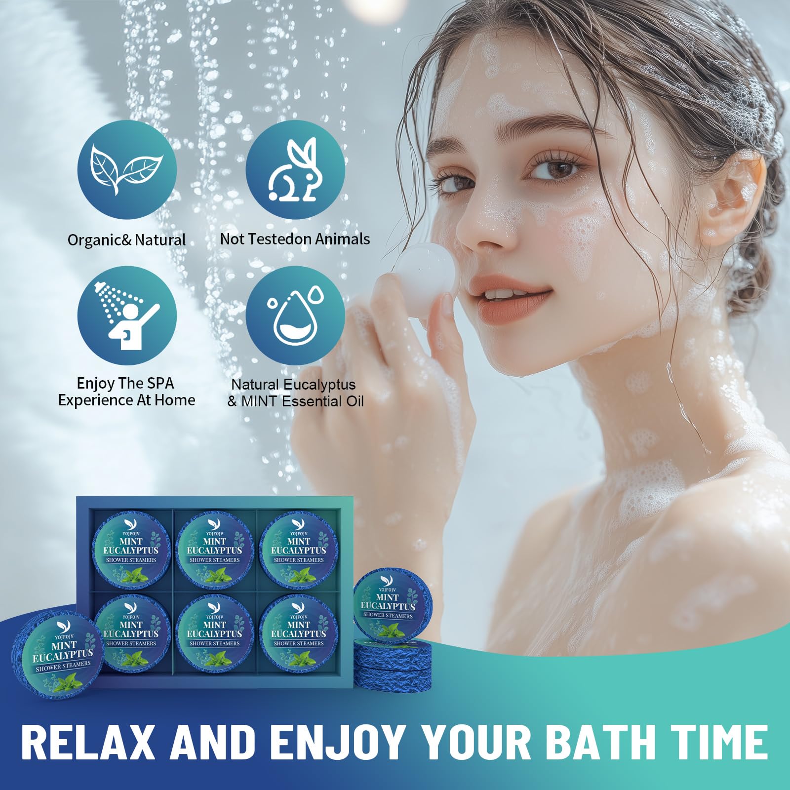 Aromatherapy Shower Steamers 6-Pack with Eucalyptus & Mint Essential Oils - Relaxing Bath Bombs for Stress Relief, Perfect as Gifts for Women, Wife, Mom - Great for Spa Nights, Self-Care Routines & Holiday Presents
