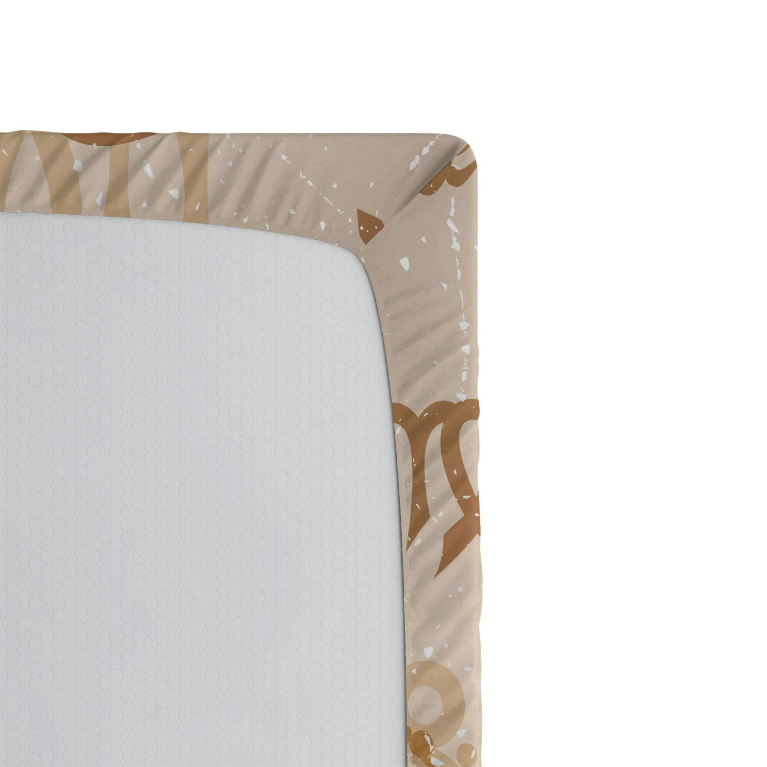 Ambesonne Astrology Fitted Sheet - Abstract Zodiac Signs Design with All-Round Elastic Deep Pocket, Twin XL Size in Pale Brown & Caramel | Perfect for Astrology Lovers' Bedrooms, Dorm Rooms, and Cozy Home Decor