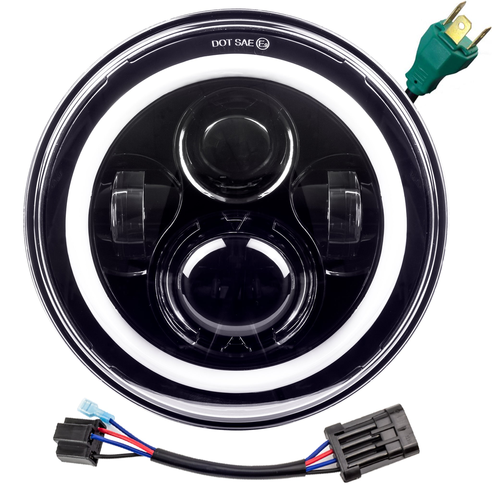 Eagle Lights 7 LED Headlight with Halo Ring for Harley Davidson & Indian Motorcycles - Gen I Black Kit - Upgrade Your Bike's Style & Night Visibility