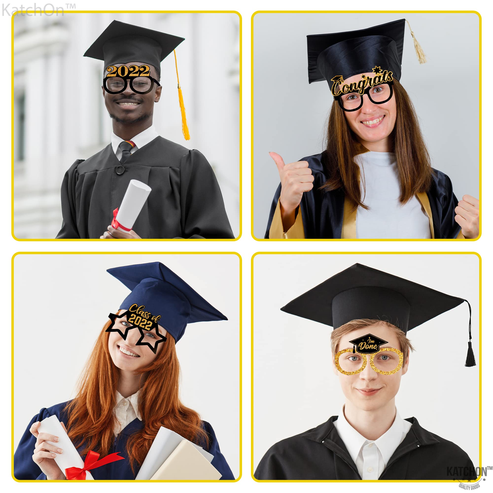 2024 Graduation Party Glasses - Pack of 12 | Black & Gold Grad Party Decorations | Photo Booth Props & Party Favors | Perfect for Graduation Celebrations, Photo Shoots & School Events