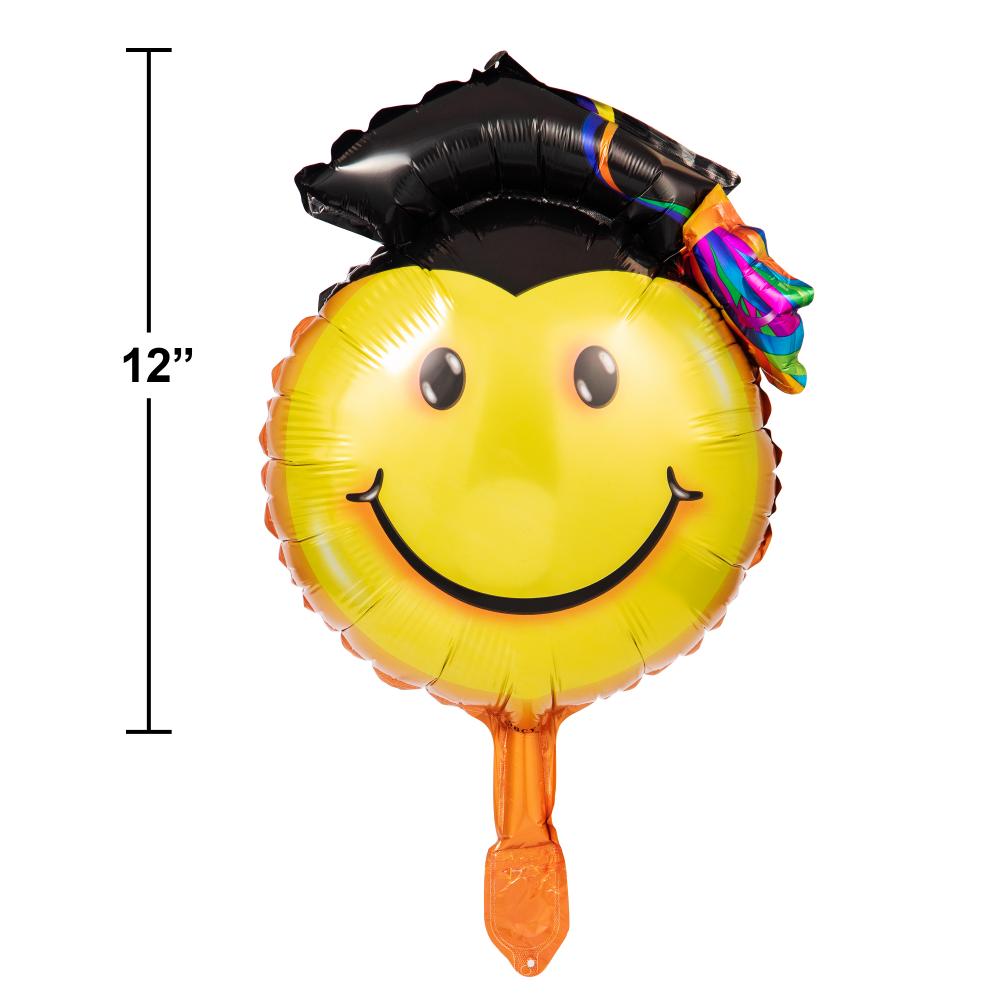 10-Pack Smiley Face Emoji Foil Graduation Balloons - Bulk Party Decorations for Graduation Ceremonies, Birthday Parties & Celebrations