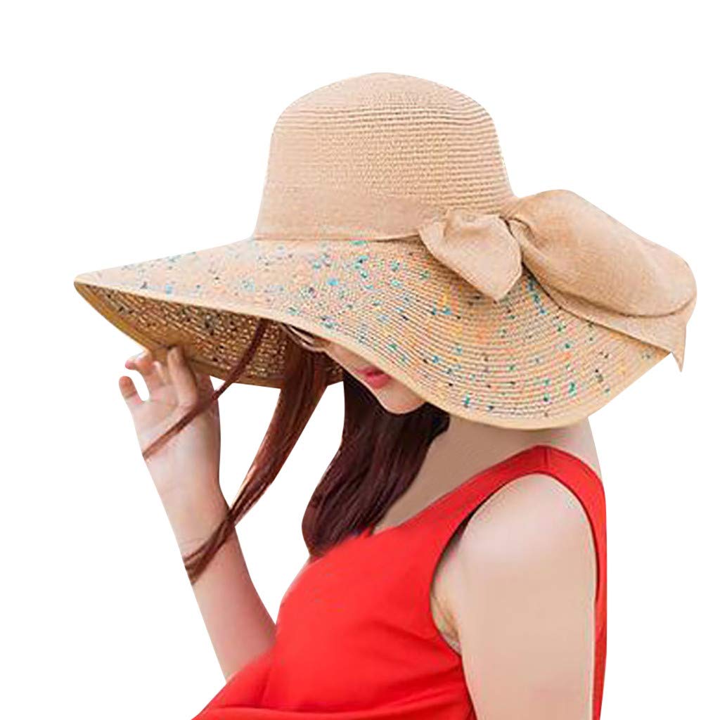 Women's Foldable Straw Beach Sun Hat - UPF 50+ Sun Protection Wide Brim Summer Hat for Travel, Vacation & Outdoor Activities