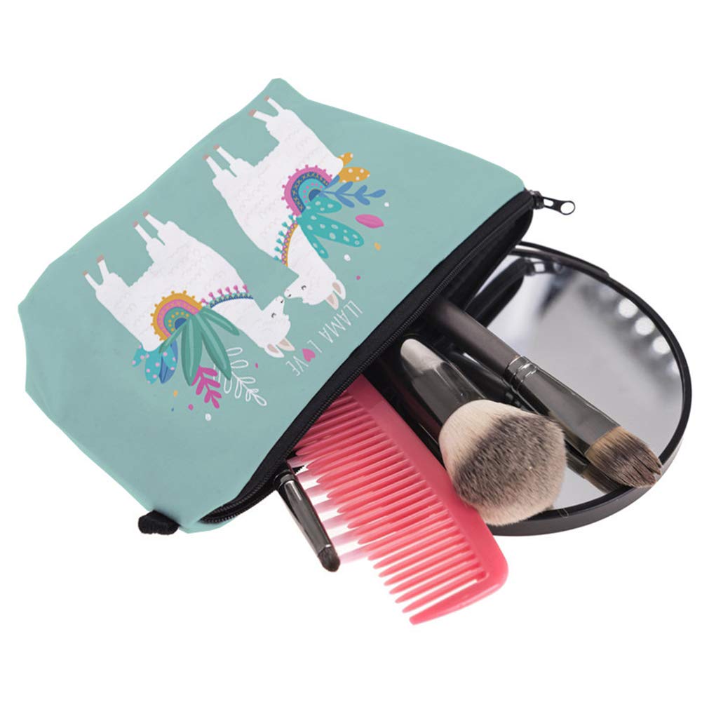 Cute Cartoon Llama Printed Portable Travel Cosmetic Bag with Zipper - Waterproof Makeup Pouch for Women | Perfect for Travel, Gym, and Daily Organizer (Green)