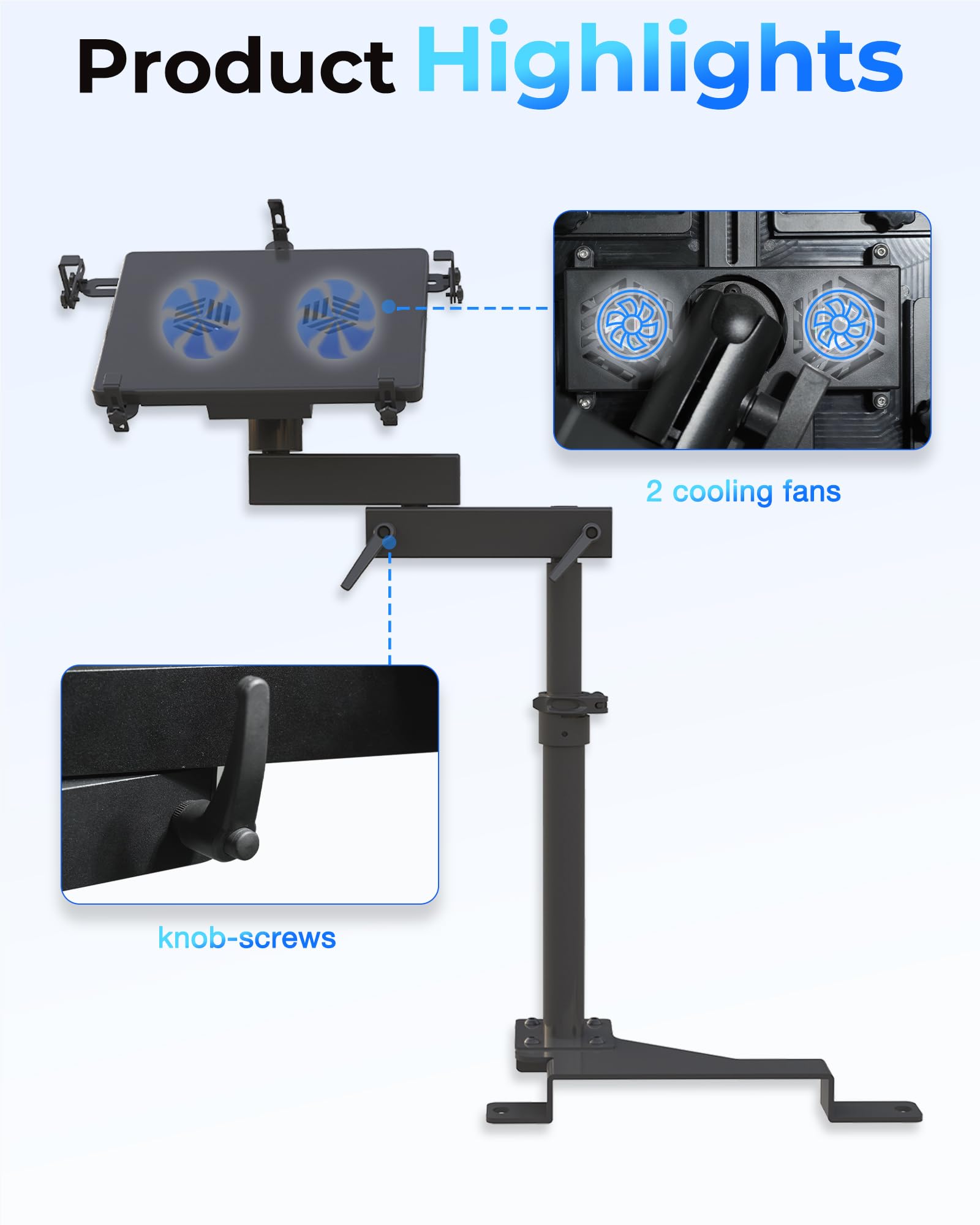 Heavy Duty Truck Laptop Mount for Ford F150 F250 F350 F550 - Adjustable Car Computer Stand Holds 17