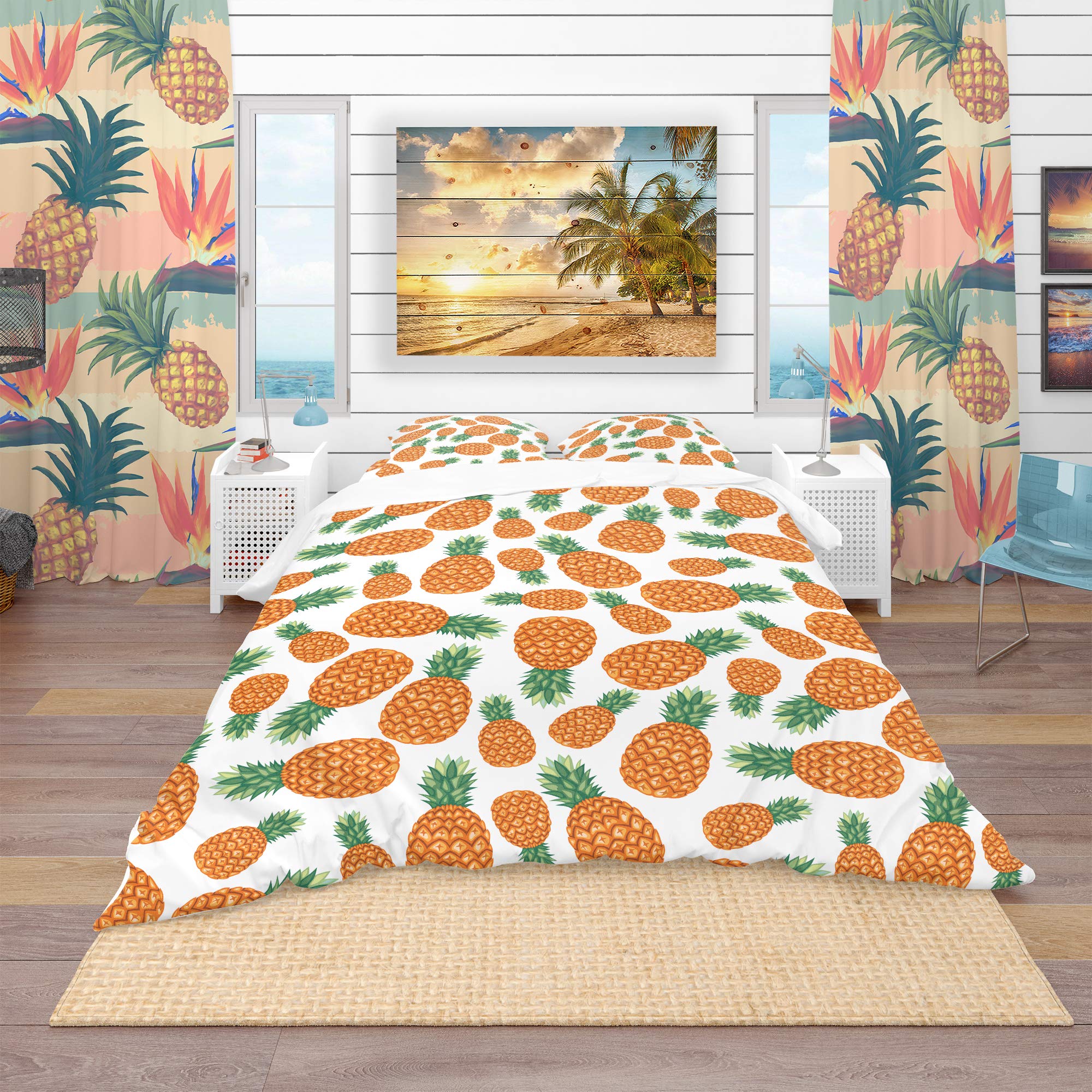 DesignQ Pineapple Fruit Pattern Tropical Duvet Cover Set - King Size Bedding with Pillowcases - Vibrant Summer Home Decor for Beach House & Boho Bedroom