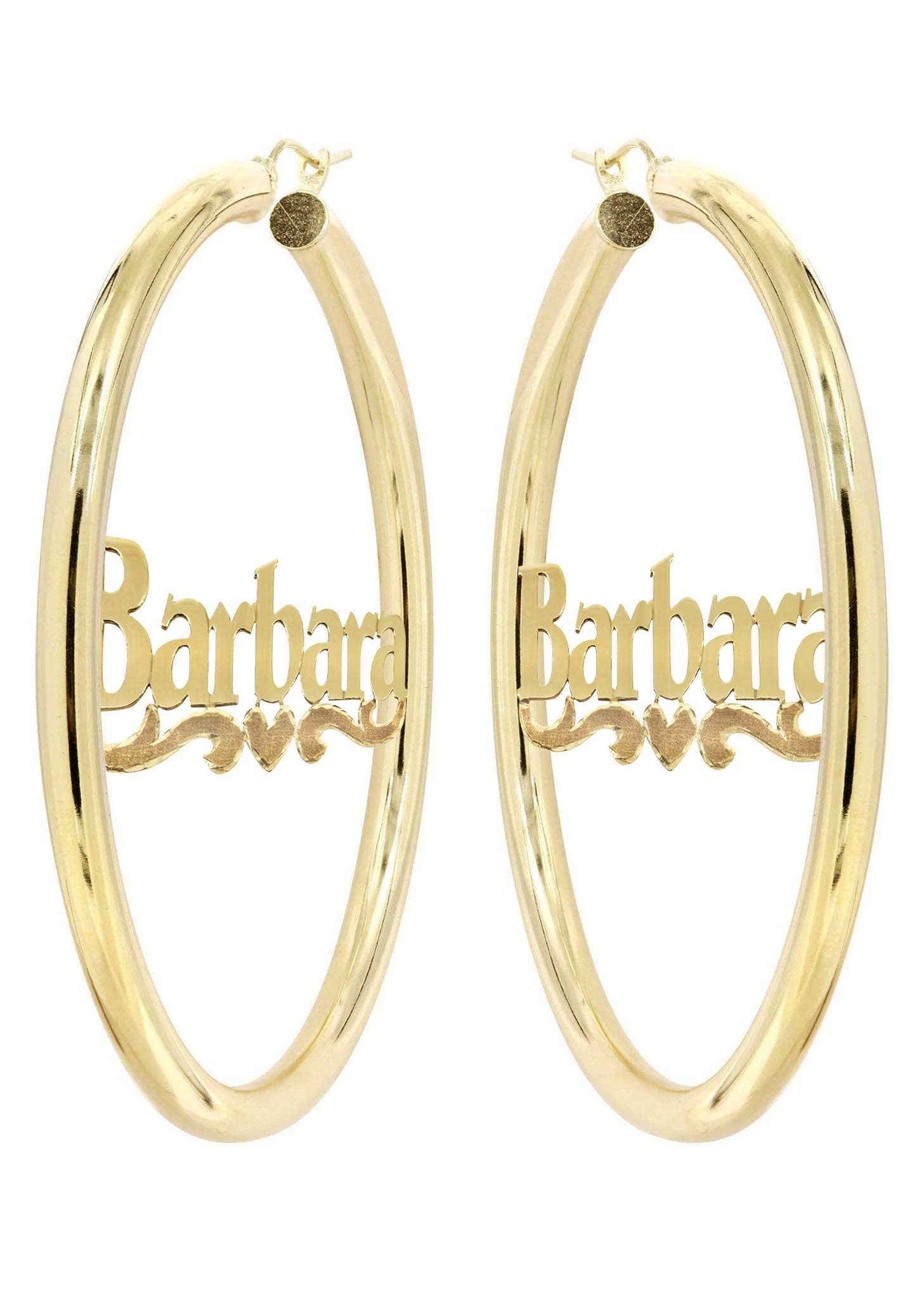 14K Gold Diamond Cut Name Plate Hoop Earrings for Women - Elegant Personalized Jewelry Gift for Her | Perfect for Parties, Weddings & Everyday Wear
