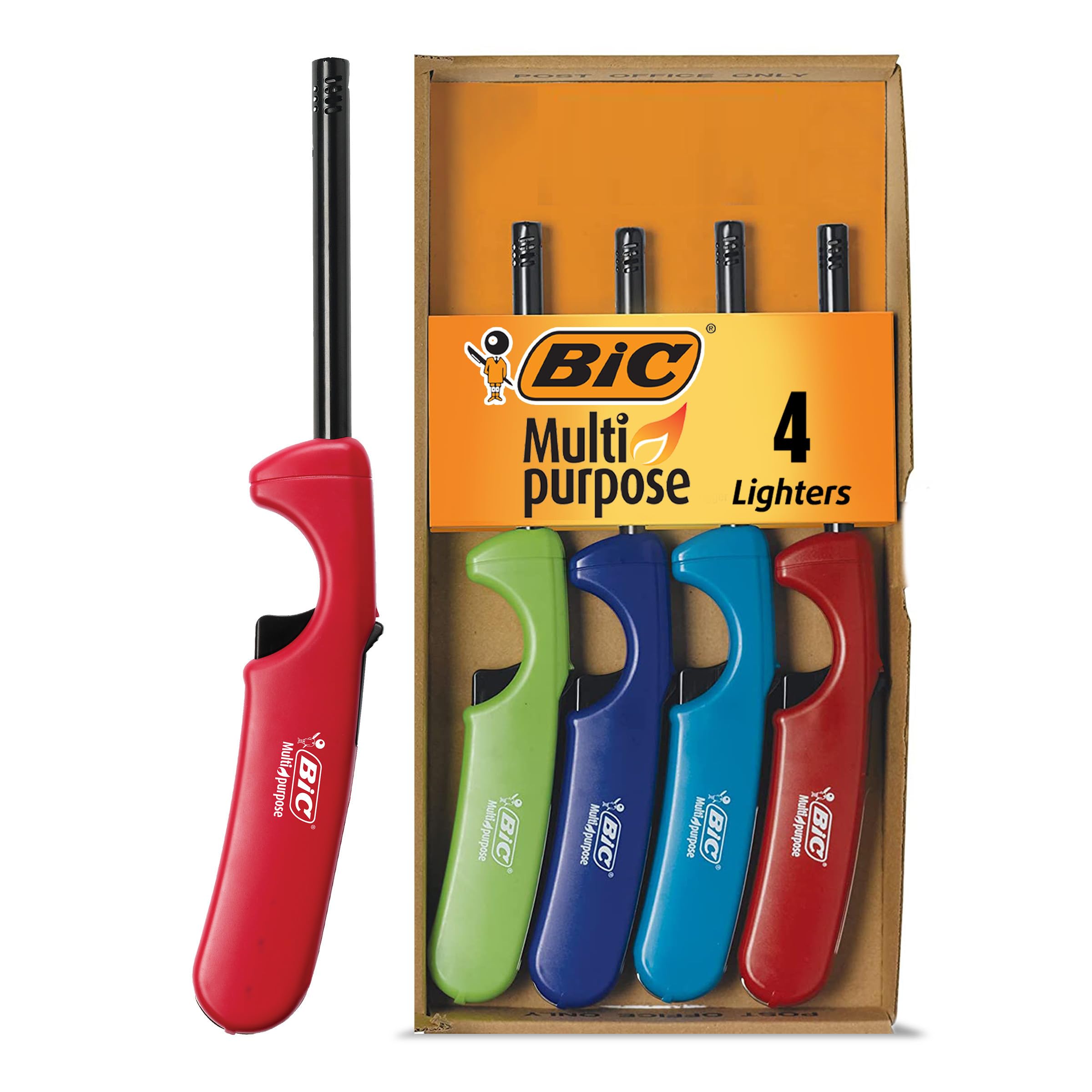 BIC Multi-Purpose Classic Lighters 4-Pack - Assorted Colors for Candles, Fireplaces, Camping & Outdoor Use - Reliable Flame for Home, BBQ & Emergency Kits (Colors May Vary)