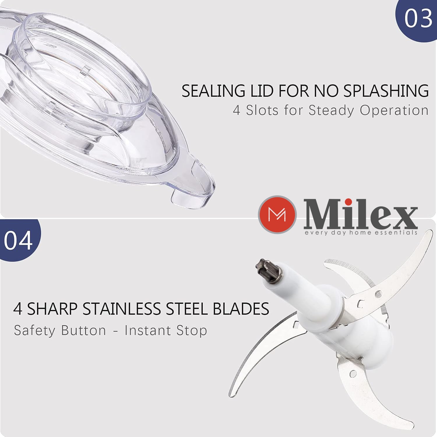 Milex Insta Chop Elite 300W Turbo Food Processor - 4 Layer Stainless Steel Blade with 39-Page Recipe Booklet - Perfect for Chopping, Slicing, and Meal Prep in Home Kitchens