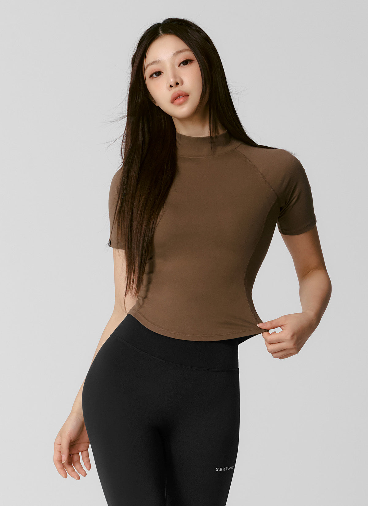 Peach-Colored Mock Neck Short Sleeve T-Shirt for Women - Casual Summer Top for Outfits, Dating & Office Wear