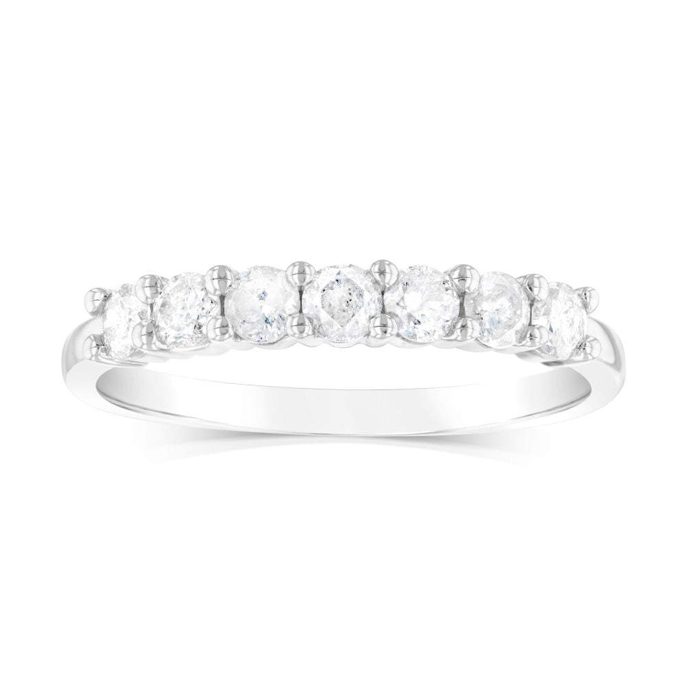 10ct White Gold 0.45 Carat Diamond Eternity Wedding Band - 7 Round Brilliant Cut Diamonds for Women - Perfect for Anniversary, Engagement & Special Occasion Gifts