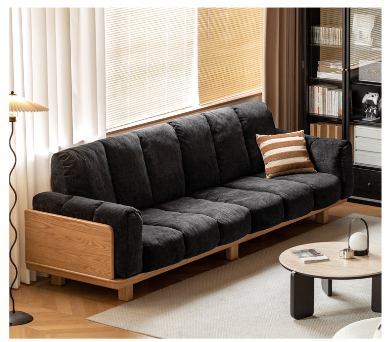 Modern Solid Wood Down Straight Sofa - Black Walnut & Ash Wood Frame - Perfect for Living Room, Lounge, or Office Comfort