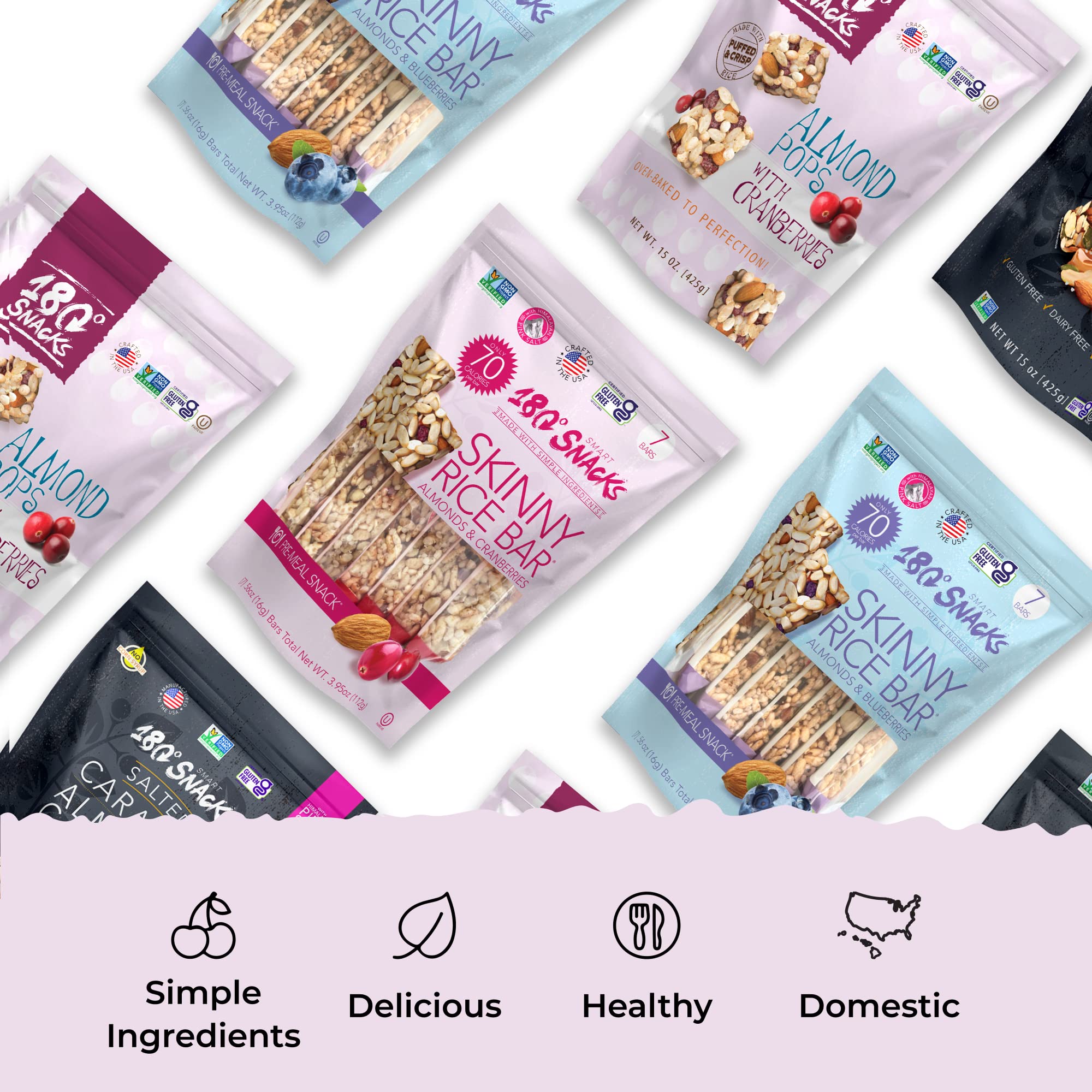 180 Snacks Pre-Meal Skinny Rice Bar with Himalayan Salt - Cranberry & Almond Flavor (3.22oz, 1 Pack) | Healthy Low-Calorie Snack for Weight Loss, Keto Diet & On-the-Go Nutrition