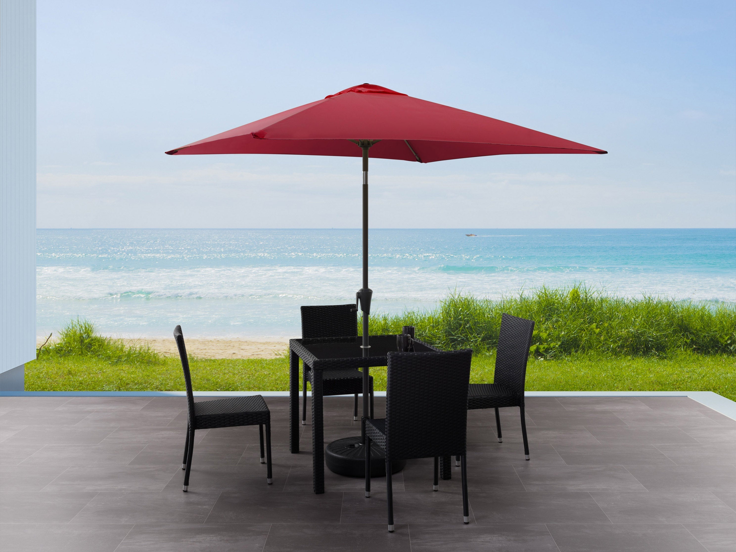 9ft Square Wine Red Patio Umbrella - Outdoor Sun Shade for Garden, Poolside, and Backyard Relaxation