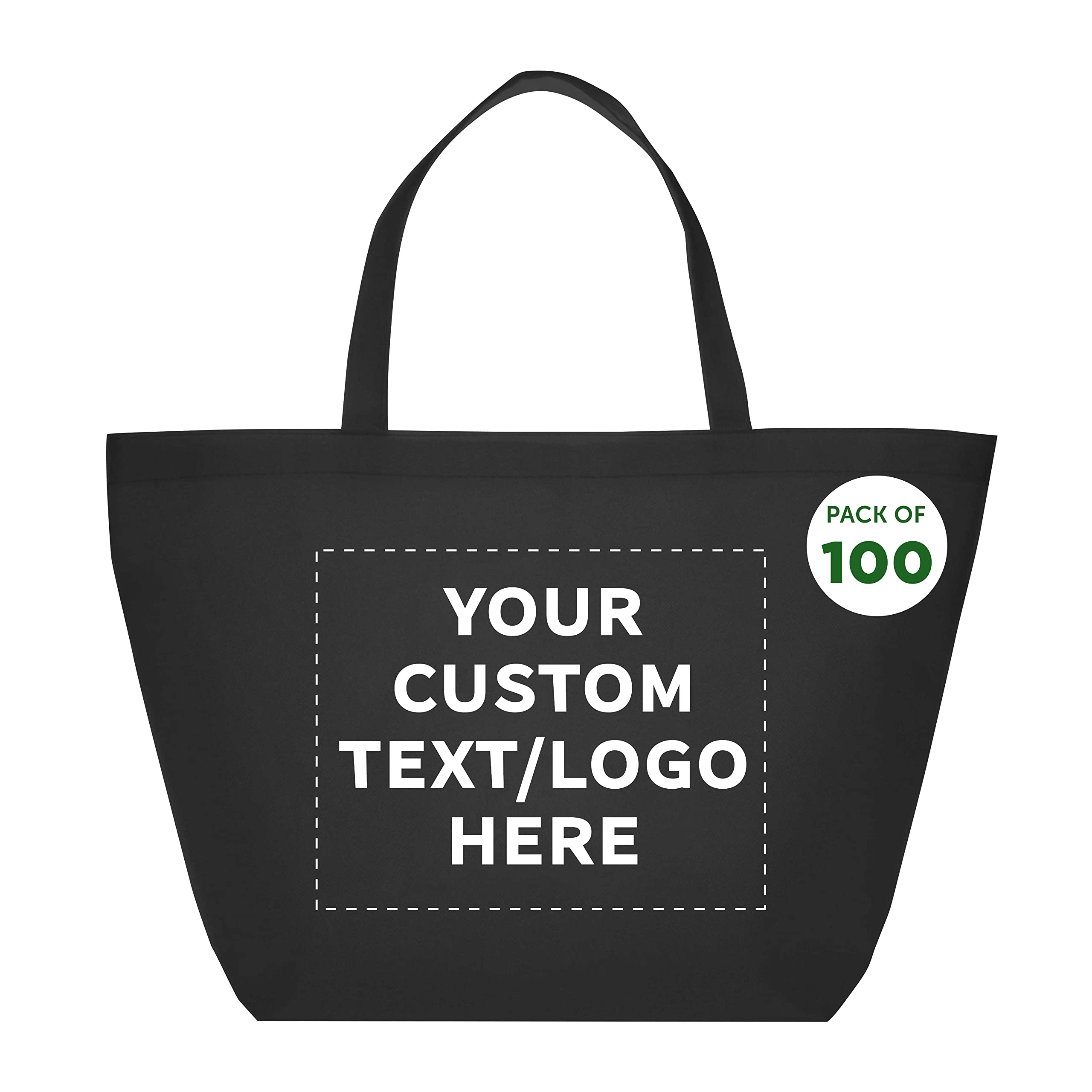 Custom Southern Style Grocery Tote Bags - Bulk Pack of 100 Reusable Shopping Bags - Personalized Promotional Totes for Business, Travel & Groceries - Black 20