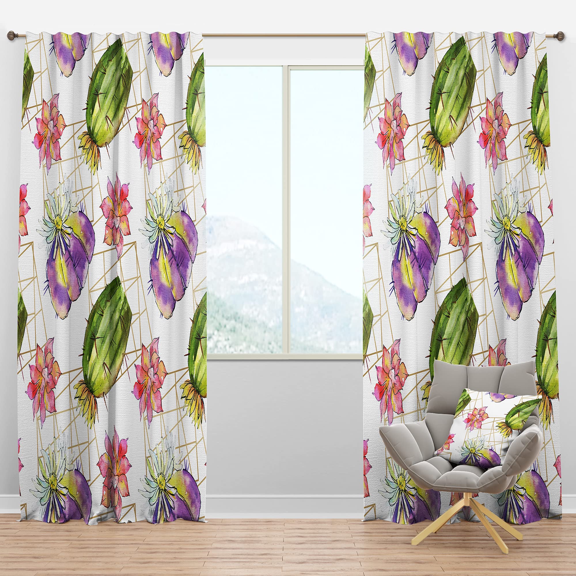 DesignQ Blackout Curtains - Thermal Insulated Green Cactus Pattern Drapes for Bedroom & Living Room (52x120, Single Panel) - Perfect for Light Blocking, Privacy & Energy Efficiency