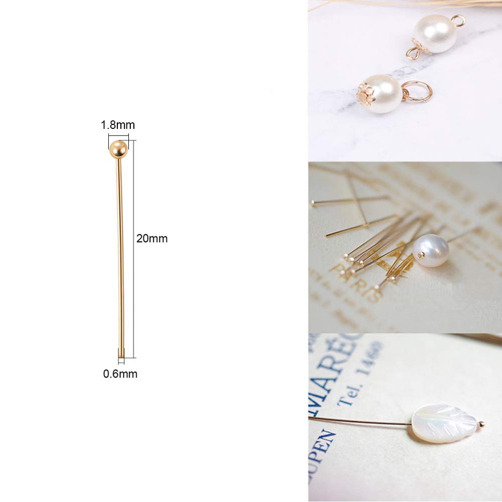 BENECREAT 300PCS 18K Real Gold Plated Jewelry Ball Pins - 22 Gauge 20mm (0.8