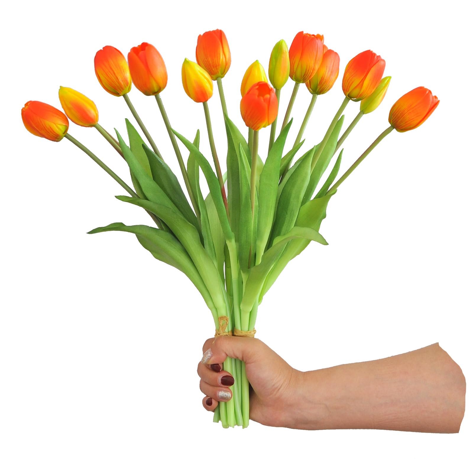 10 PCS Artificial Tulip Flowers - Real Touch Faux Silk Tulips Bouquet for Home, Office, Wedding, Party Decor - Vibrant Orange Fake Tulips for Table Arrangements, Birthday Gifts & Garden Store Decoration