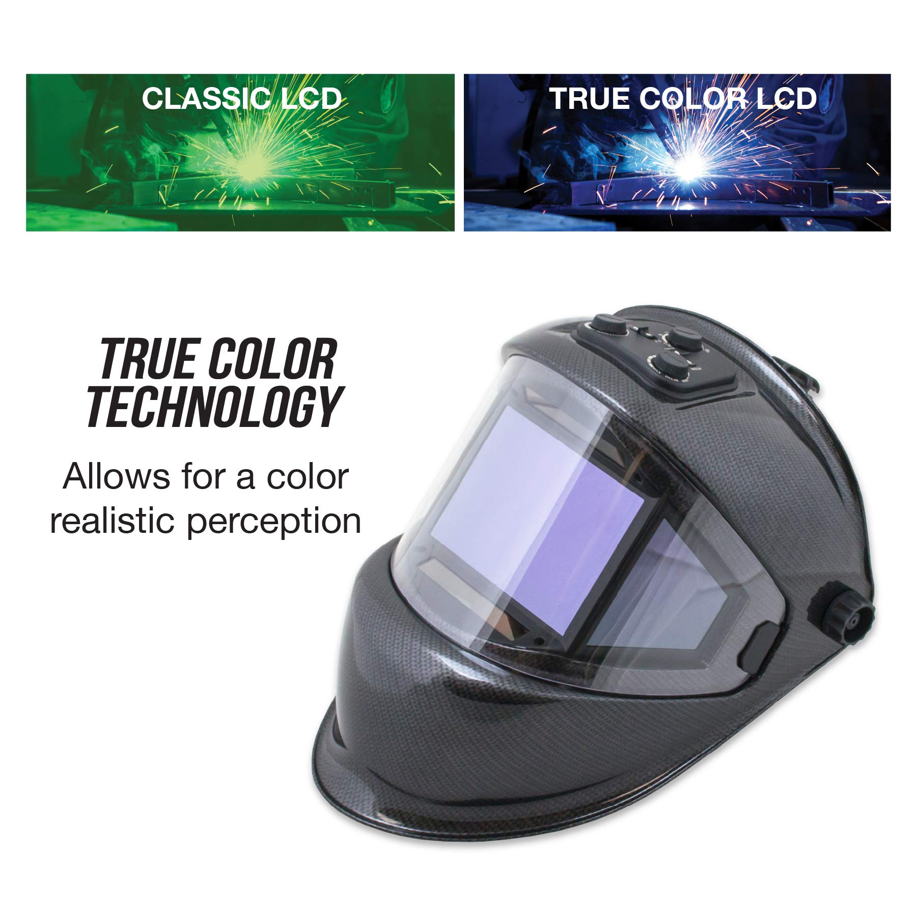 TGR Panoramic 180° View Solar Powered Auto Darkening Welding Helmet - True Color Vision, Carbon Fiber Shell - Ideal for MIG, TIG & Arc Welding Projects