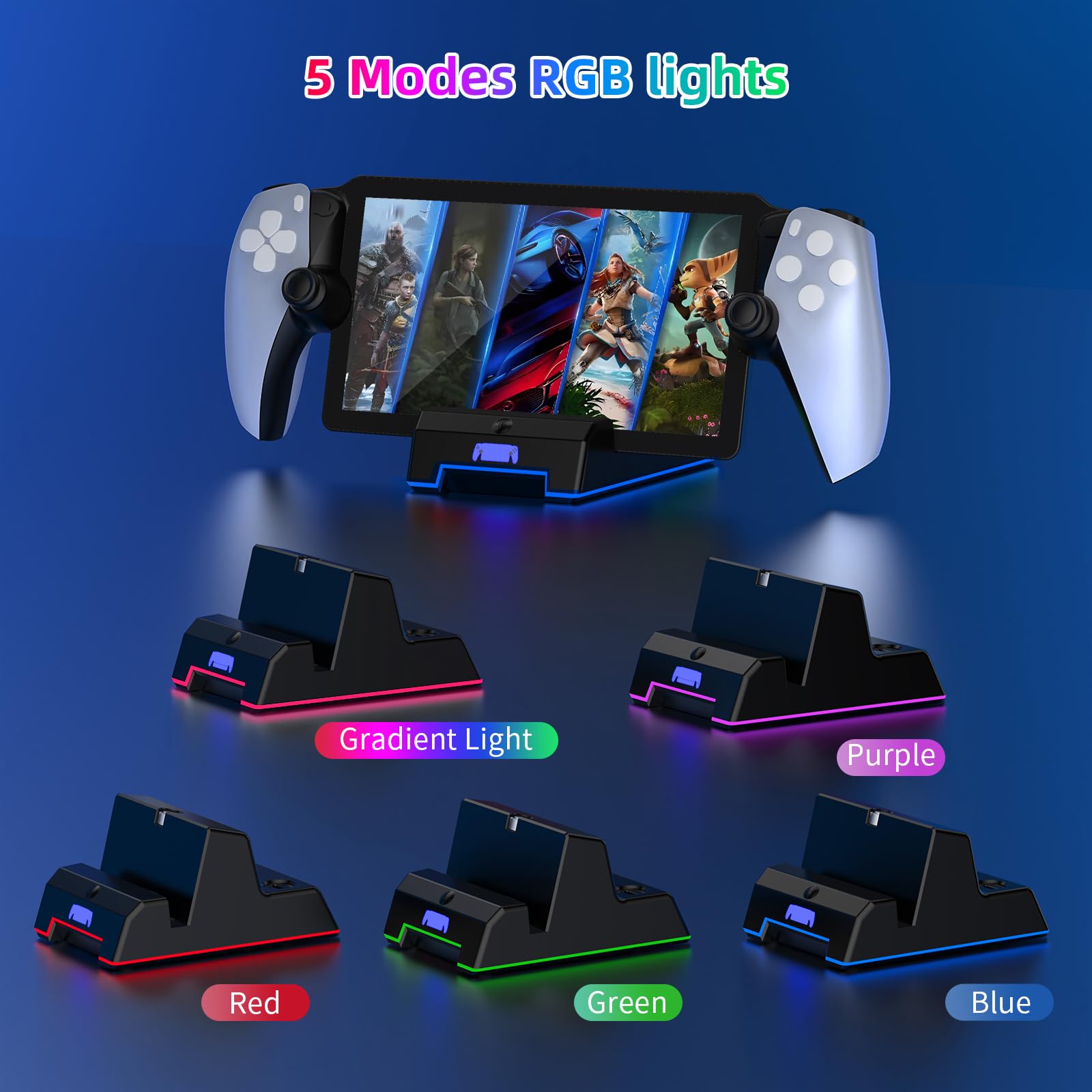 Magnetic Charging Dock for PS5 Portal Handheld with Ambient Light - Playstation 5 Accessories | Portable Charging Station for Gaming at Home or Travel