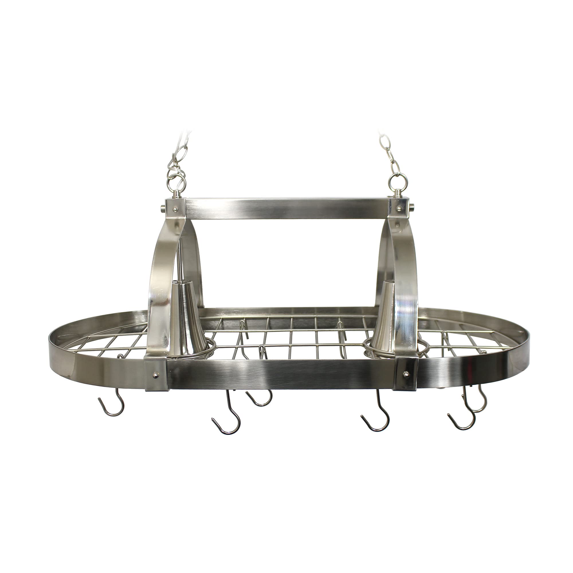 Elegant Designs PR1000-BSN 2-Light Kitchen Pot Rack with Down Lights in Brushed Nickel - Perfect for Modern Kitchens & Space-Saving Storage