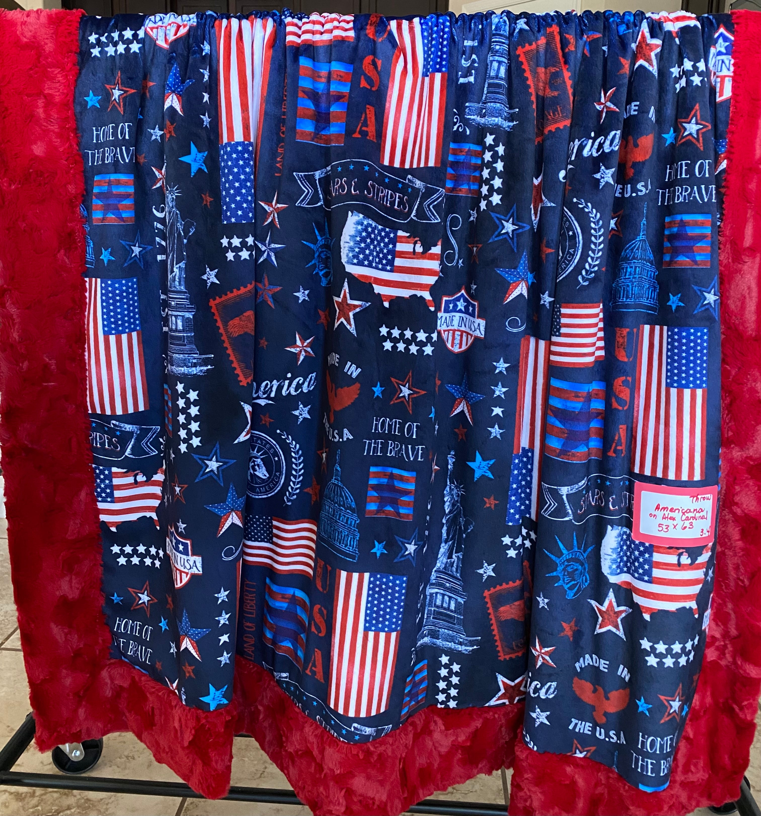 Americana on Cardinal Minky Blanket Throw 53x63 Inches - Ultra Soft Plush Fleece Blanket for Couch, Bed, and Home Decor - Perfect for Cozy Nights, Gifts, and Seasonal Decorations