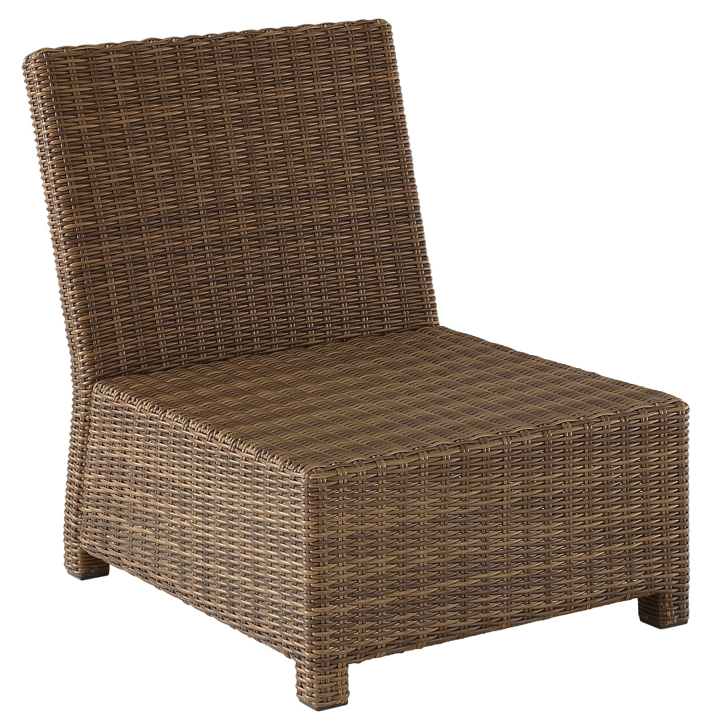 Crosley Bradenton Armless Outdoor Sectional Chair - All-Weather Wicker Patio Furniture with Gray Cushions for Porch, Deck, Backyard & Poolside Relaxation | Brown Rattan Sofa for Outdoor Living Spaces