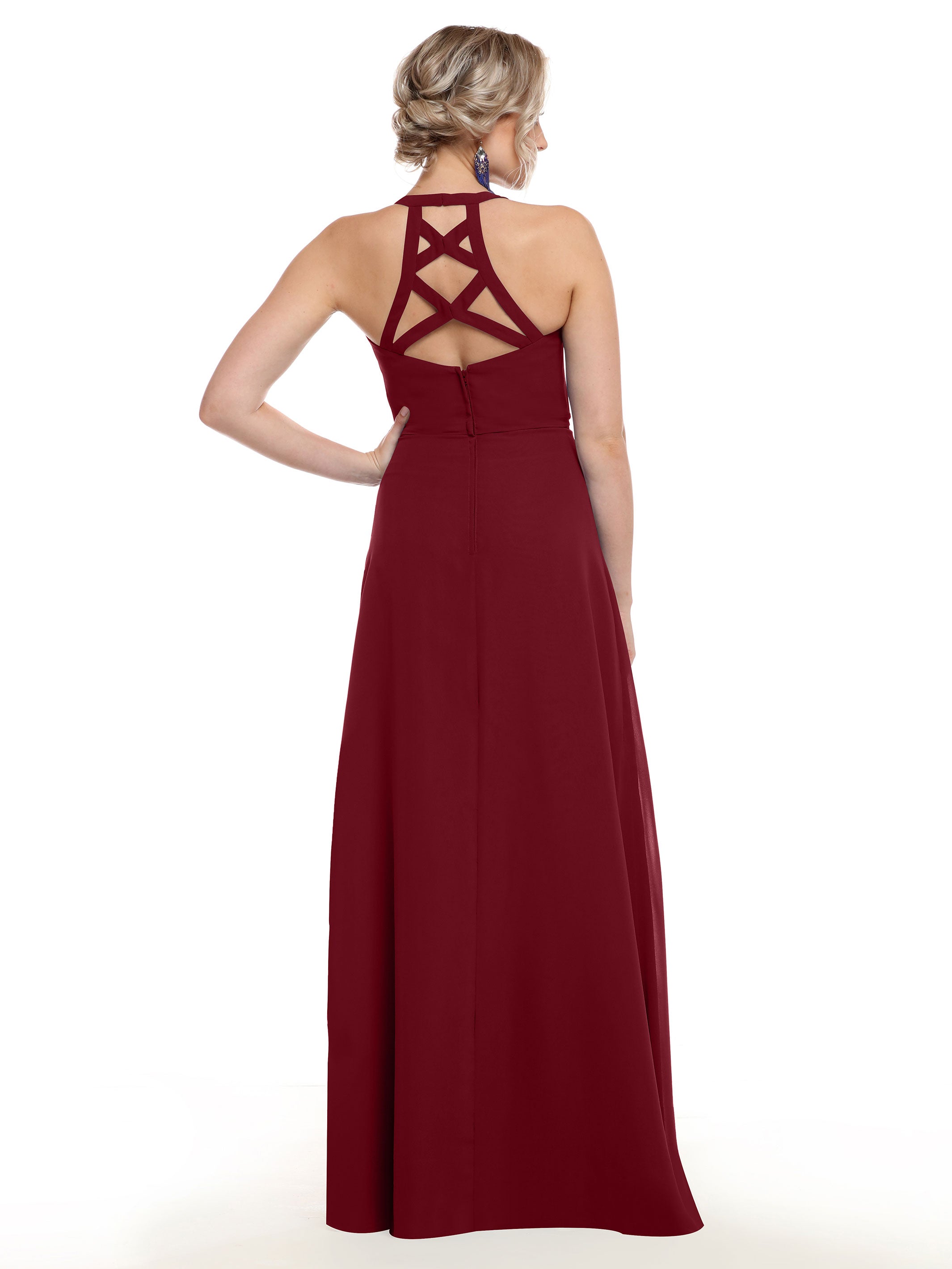Elegant 80150 Chiffon A-Line Bridesmaid Dress with Plunging V-Neck & Intricate Back Detail - Perfect for Weddings, Formal Events & Special Occasions