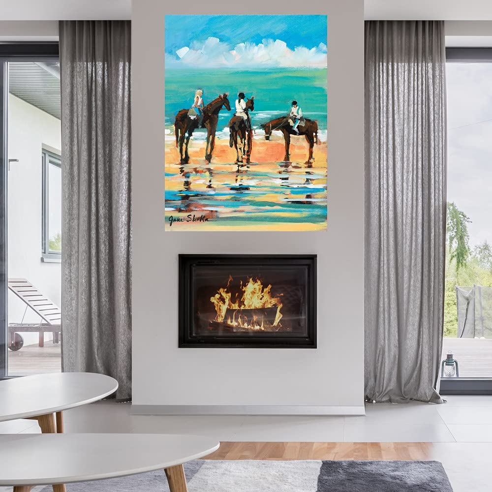 Horses on the Beach Fine Art Canvas Wall Decor by Jane Slivka - 42x56 Inch Ready to Hang Painting for Living Room, Bedroom, Office & More - Coastal Home Decor & Beach House Wall Art