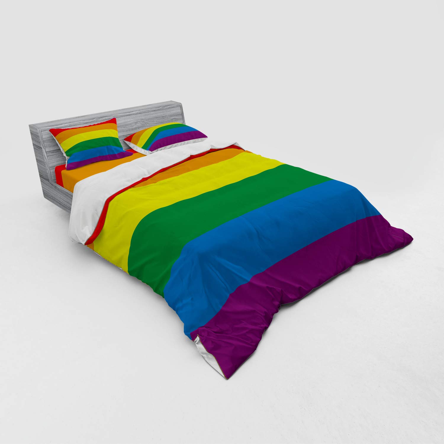 Ambesonne Pride Duvet Cover Set - Queen Size 4-Piece Bedding with Rainbow Gay Parade Flag Design, Shams & Fitted Sheet - LGBTQ+ Freedom Equality Love Theme - Perfect for Pride Month Celebrations, Bedroom Decor & Gift Giving
