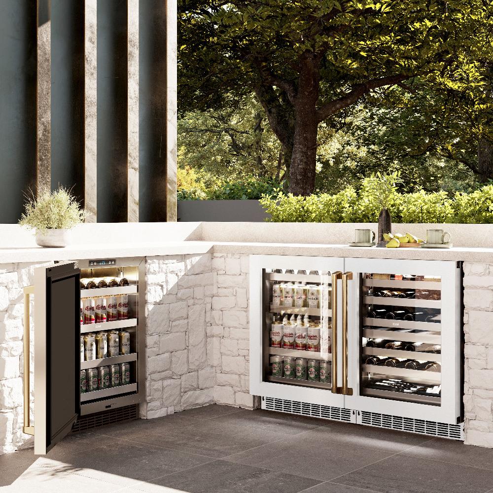 ZLINE Autograph Edition 24 Inch Dual Zone 44 Bottle Wine Cooler - White Matte Glass Door with Polished Gold Handle - Perfect for Home Bars, Wine Cellars & Entertaining (RWDOZ WM 24 G)