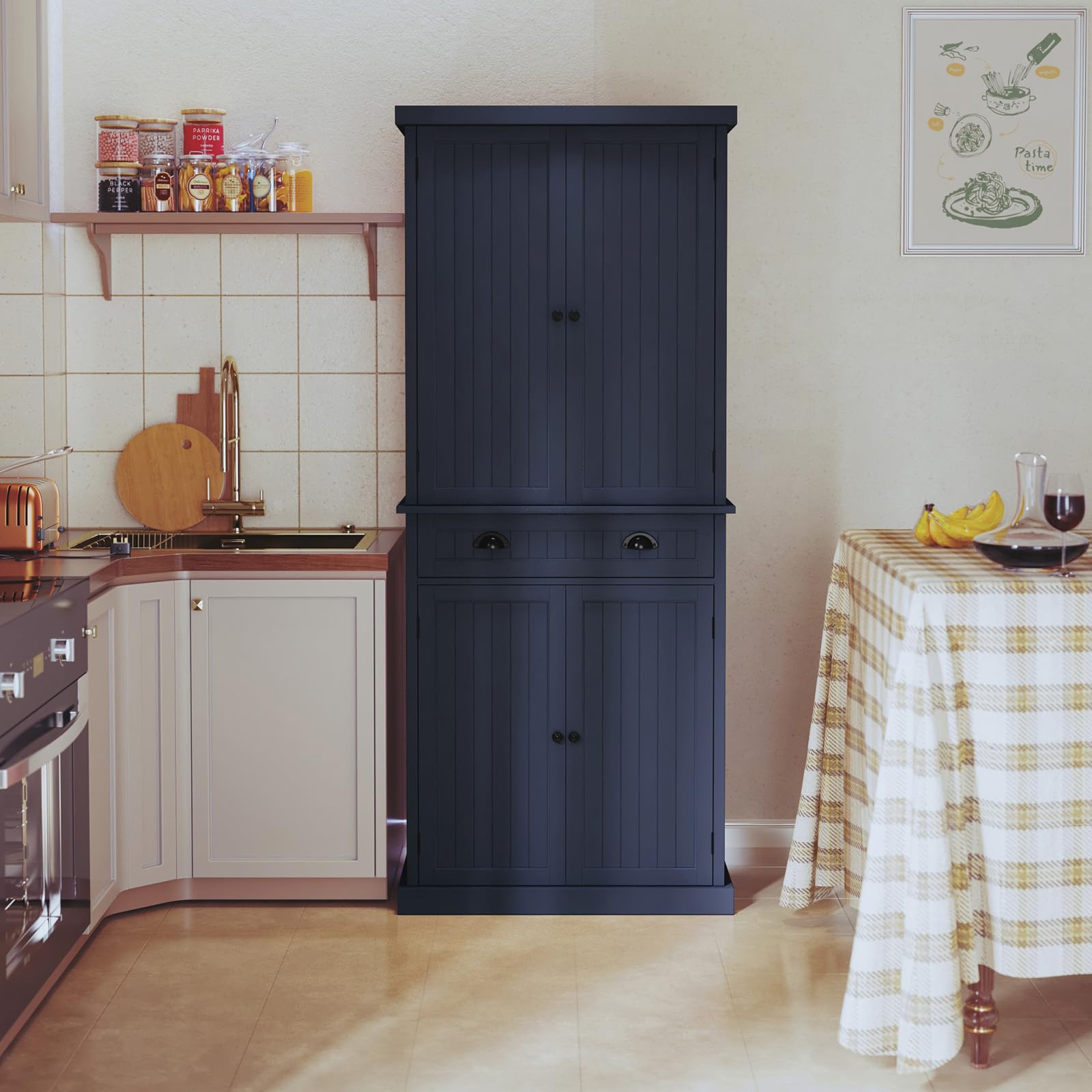 ARTPOWER 3-Tier Kitchen Pantry Storage Cabinet with Drawer & Adjustable Shelves - Organizer for Spices, Food, Toiletries - Perfect for Kitchen, Bathroom, Hallway or Laundry Room - Modern Blue Storage Solution