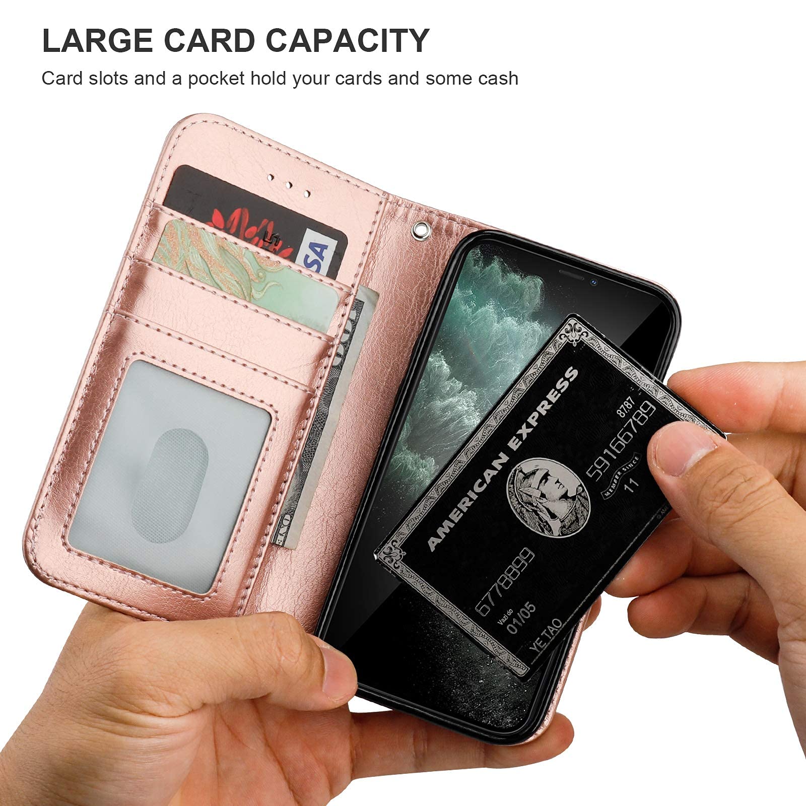 Premium PU Leather iPhone 11 Pro Wallet Case with Card Holder & Kickstand - Shockproof Flip Cover with Wrist Strap for iPhone 11 Pro 5.8