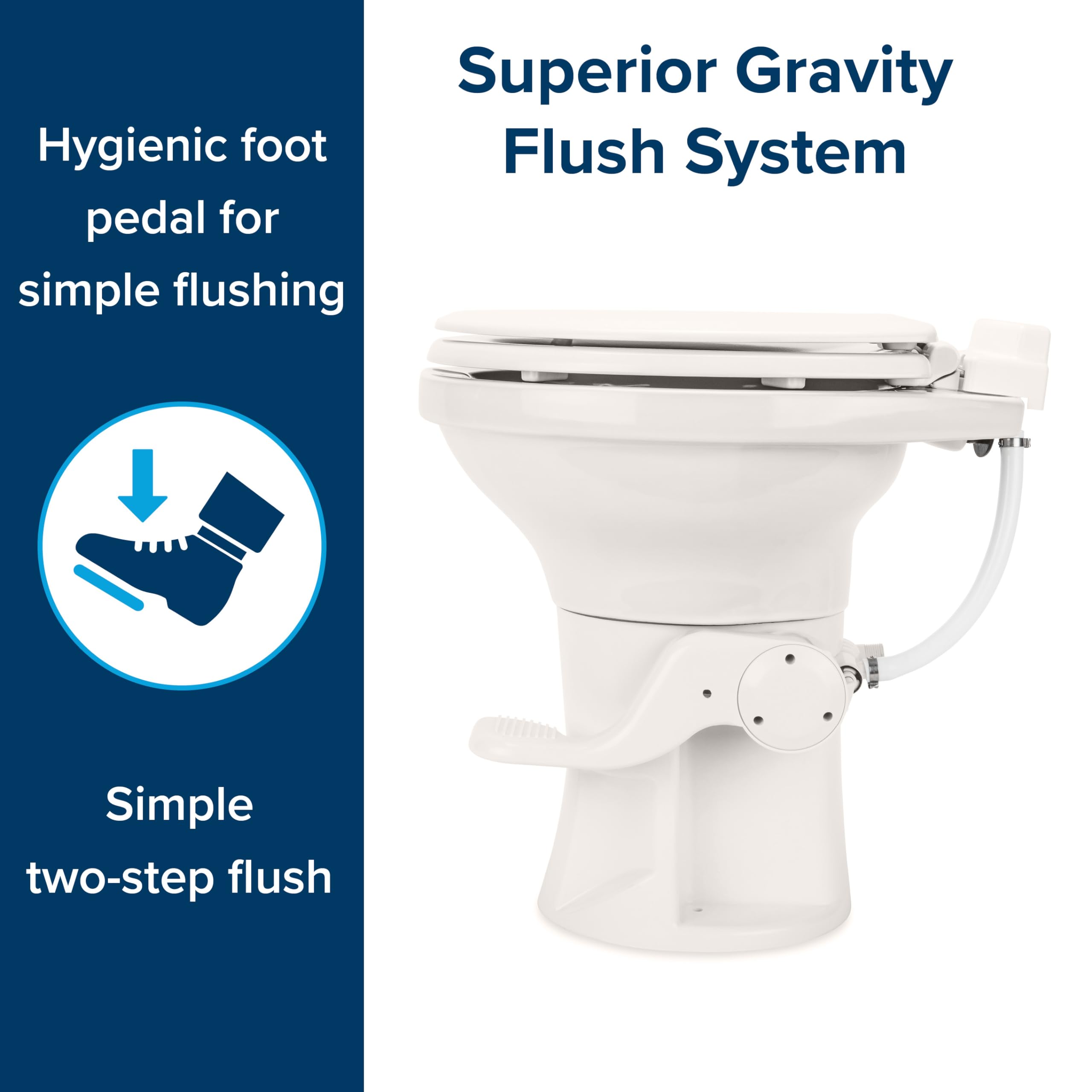 Premium Ceramic RV Toilet with Gravity Flush System & Foot Pedal - Full-Size Ergonomic Design 18