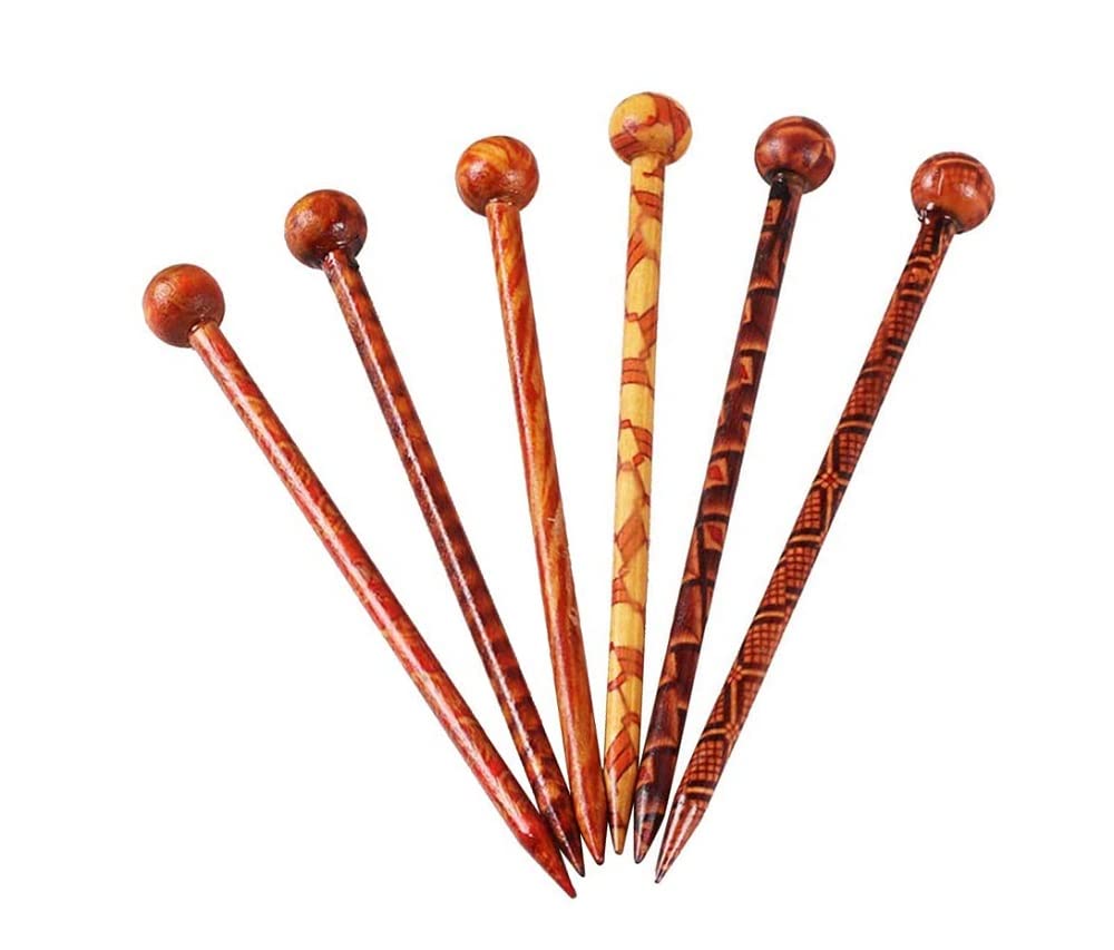 6 Pack Wooden Hair Sticks for Women & Girls - Natural Bun Updo Hair Pins, Hair Accessories for Everyday Wear, Weddings & Special Occasions