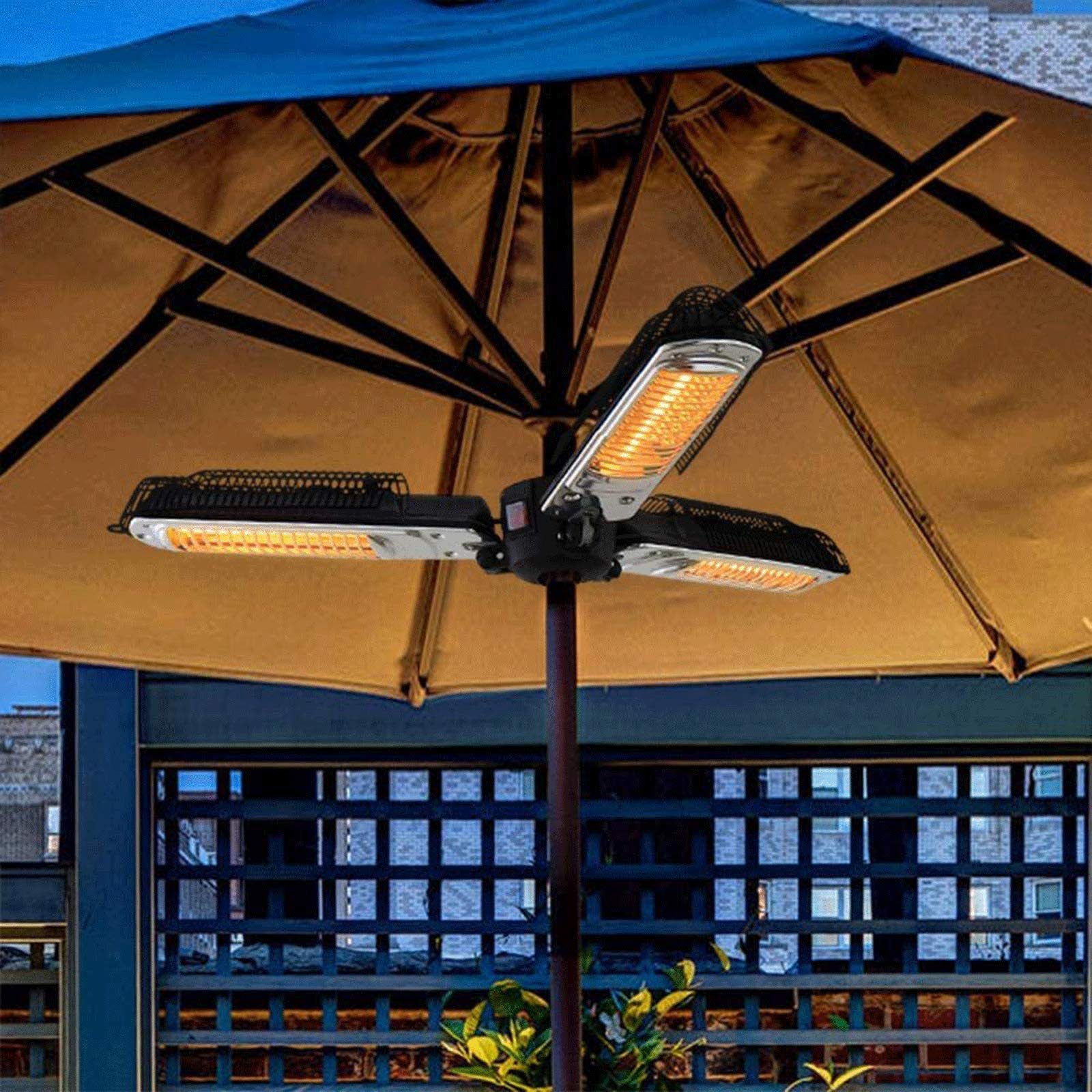 Outdoor Electric Infrared Heater with 3 Heating Panels - Folding Patio Umbrella Heater for Pergola, Gazebo, Garden & Terrace - Perfect for Cold Evenings & Outdoor Dining