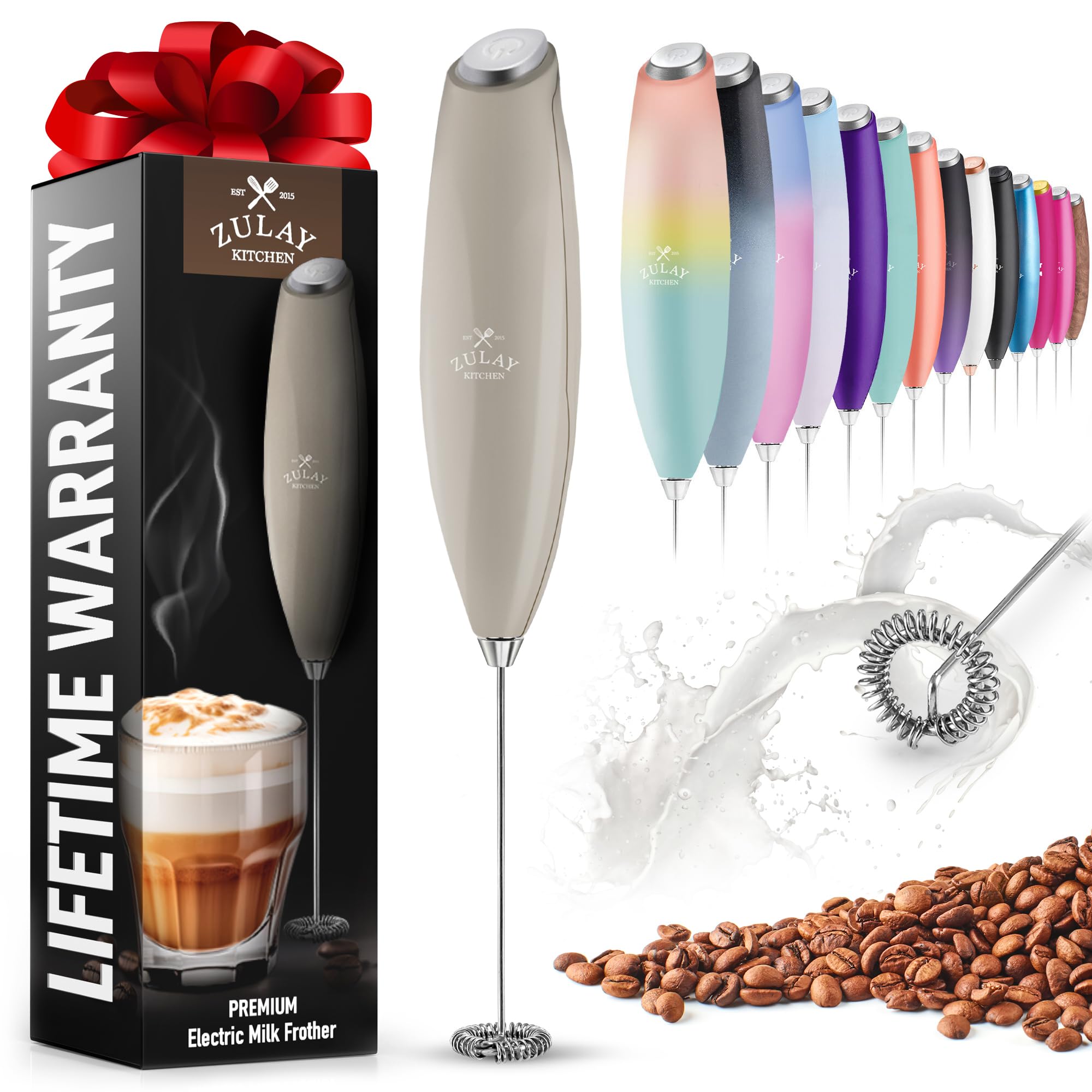 Premium Electric Milk Frother with Upgraded Titanium Motor - Handheld Whisk for Coffee, Latte, Cappuccino & Matcha - Battery Operated Mini Mixer for Perfect Foam - Ideal for Home, Office & Coffee Shops (Gray)