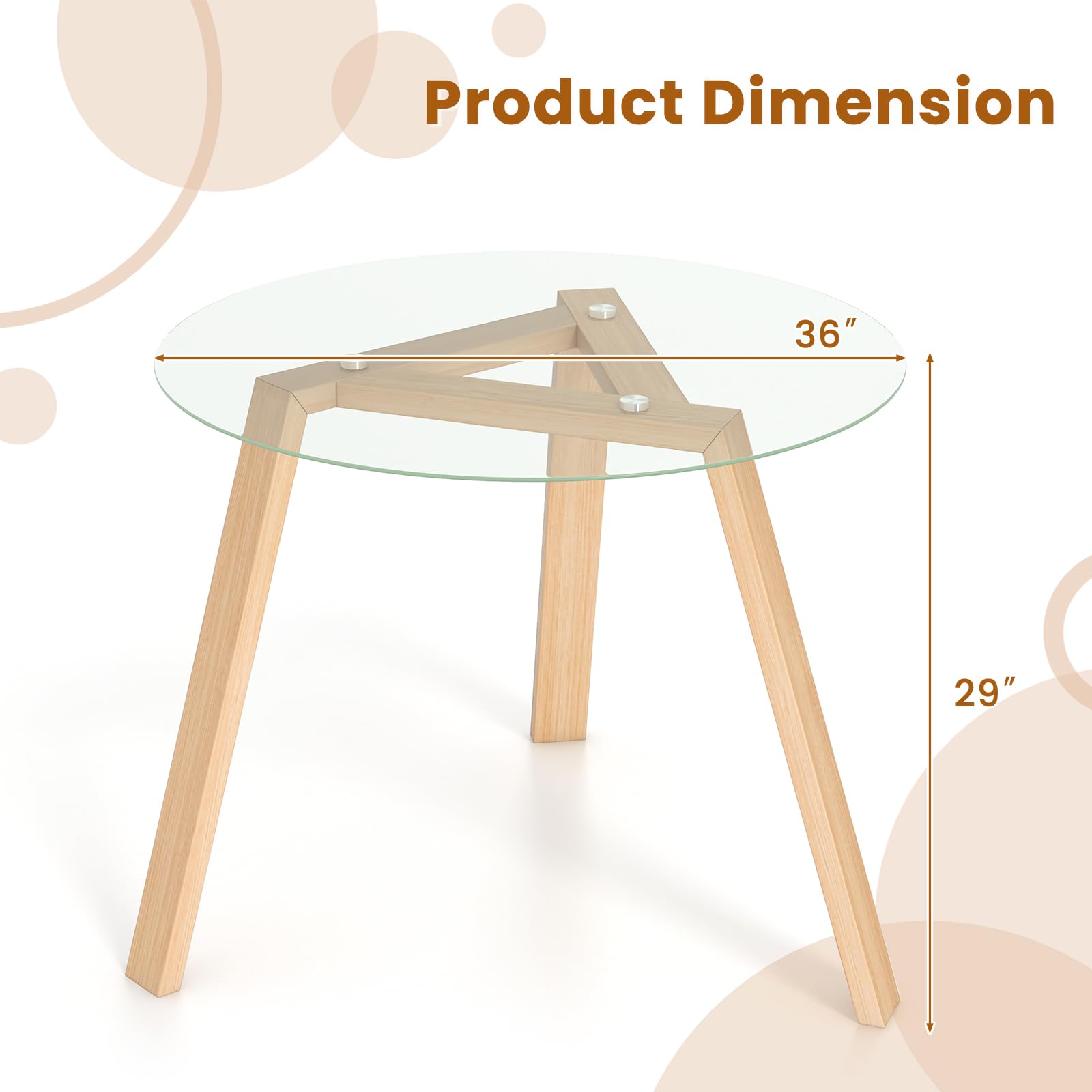 GOFLAME 36” Round Glass Dining Table for 4, Modern Kitchen Table with Tempered Glass Top & Rubber Wood Legs, Compact Coffee Table for Small Spaces, Perfect for Living Room, Dining Area, and Breakfast Nook