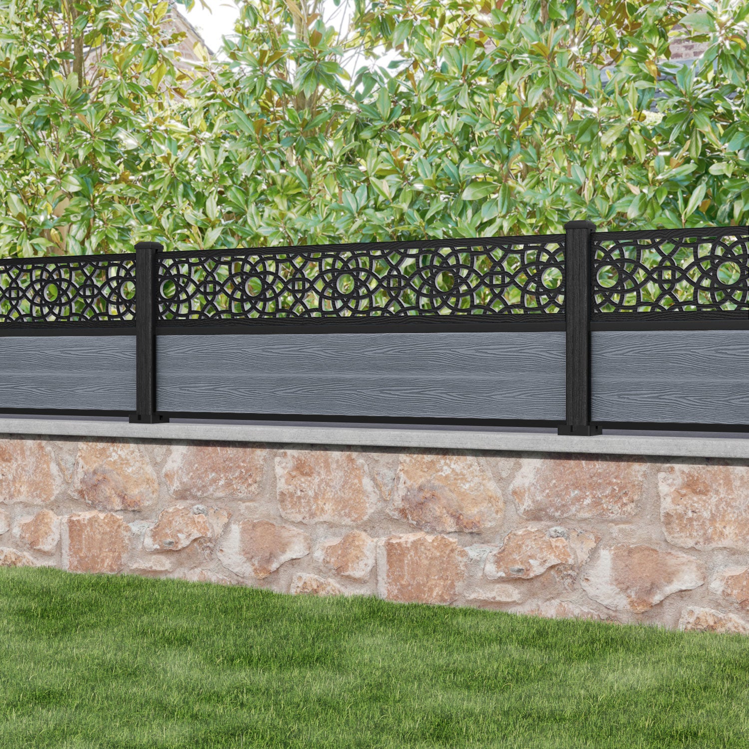 Classic Amber Fence Panel - Anthracite Color with Composite Posts | Durable Privacy Fencing for Backyard, Garden & Pool Areas