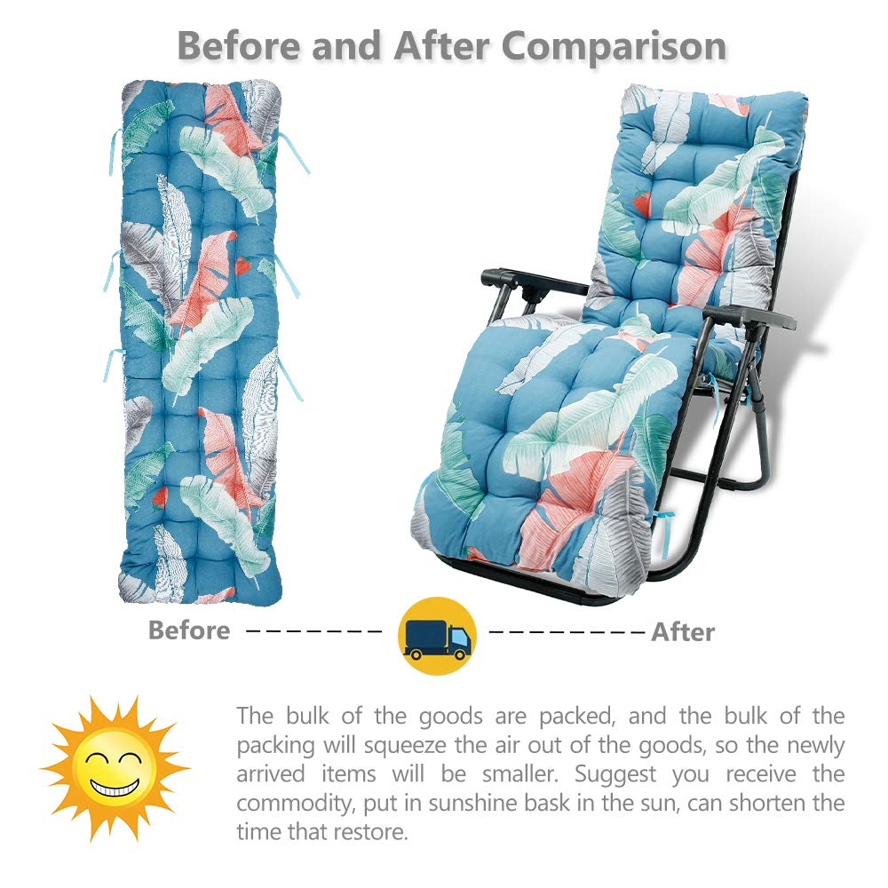 67 Inch Outdoor Lounge Chair Cushion - Floral Print Sun Lounger Pad with Non-Slip Ties, High Back Support for Patio, Poolside & Garden Use (Style 2) - Replacement Cushion Only (Chair Not Included)