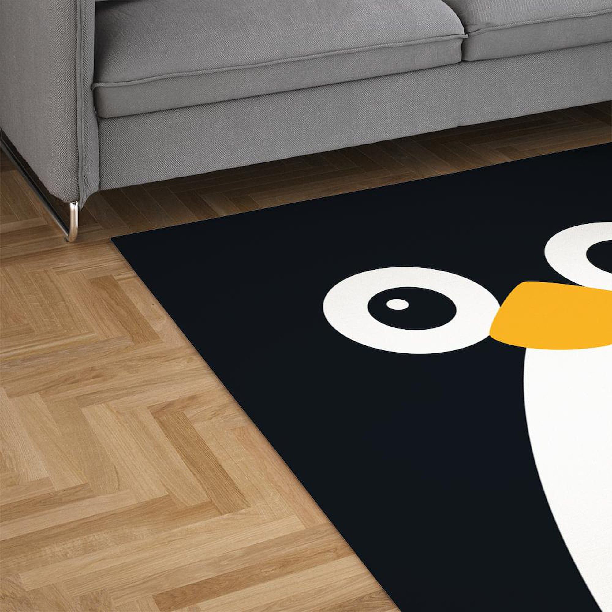 Cute Vector Penguin 3'X5' Non-Slip Area Rug - Soft Decorative Throw Rug for Living Room, Bedroom & Nursery - Machine Washable Fabric Rug for Home Decor