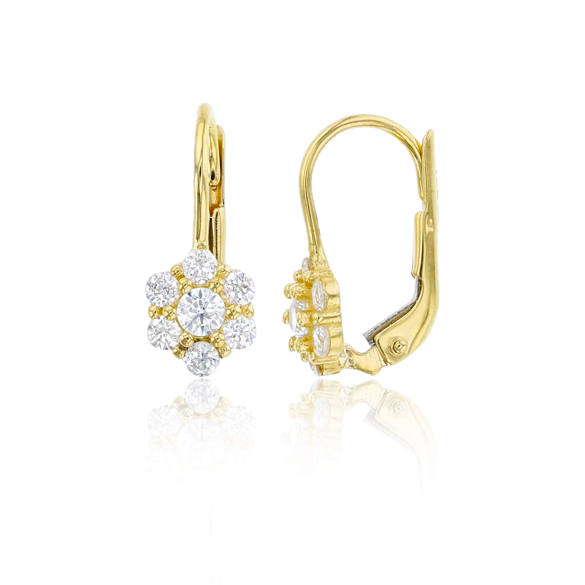 14K Yellow Gold Flower Cubic Zirconia Leverback Earrings for Women - Elegant Dangle Earrings for Wedding, Party & Everyday Wear