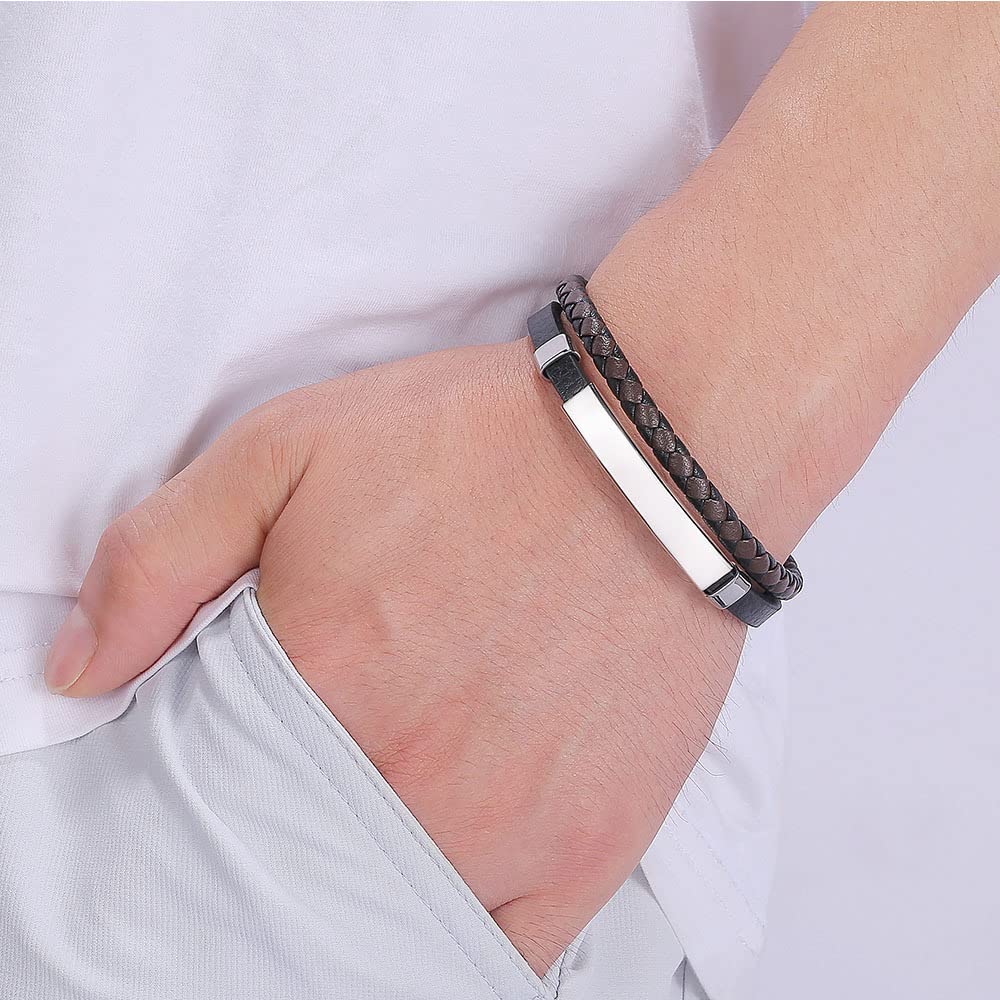 Personalized Christian Leather Bracelet for Women & Men - Inspirational Mantra Handmade Braided Leather & Stainless Steel ID Cuff Bangle - Motivational Gift for Baptism, Confirmation, Wedding & Daily Encouragement
