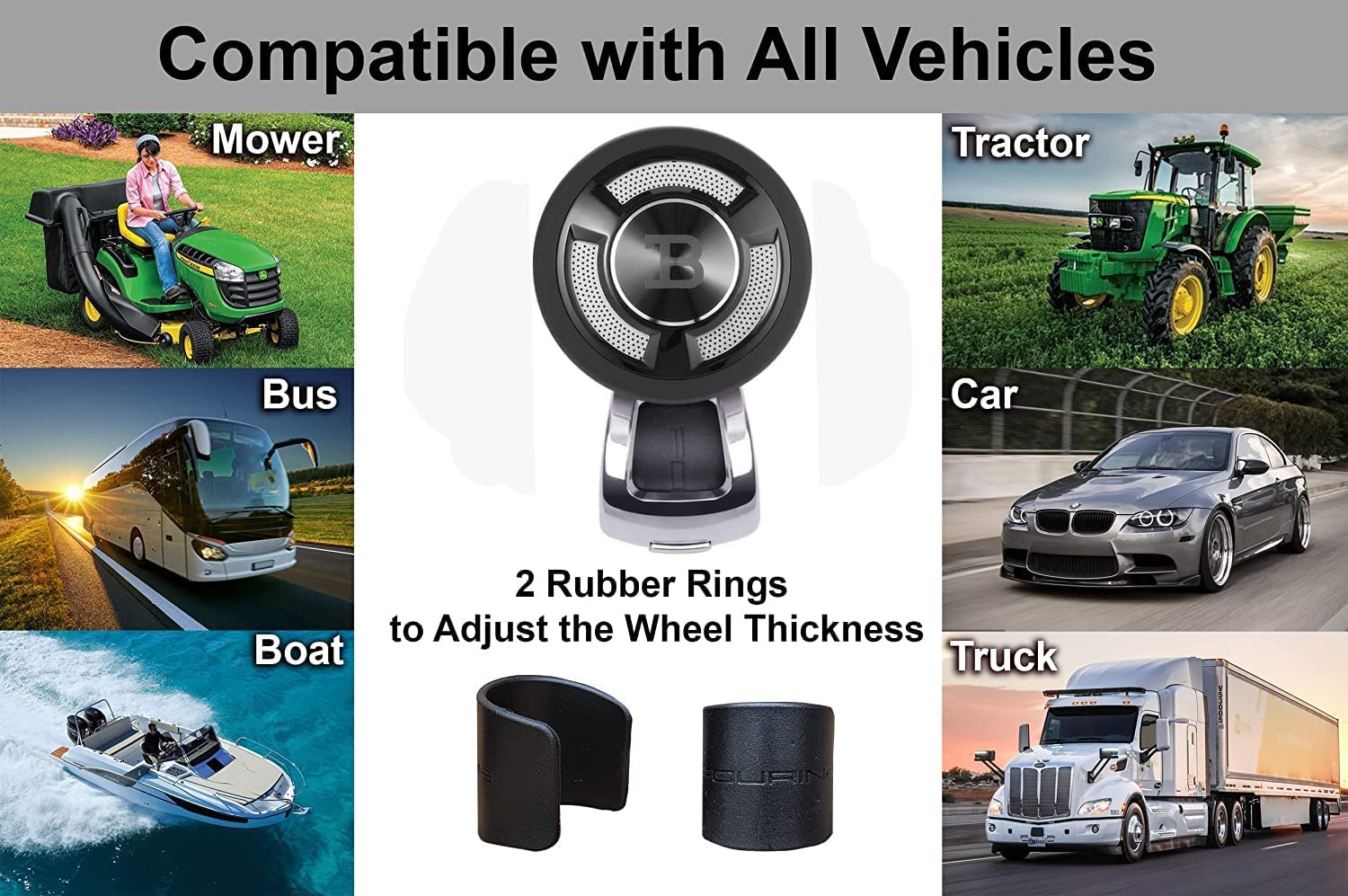 BL Universal Non-Slip Steering Wheel Spinner Knob - ABS & High Gloss Chrome Plated Suicide Knob with Metal Ball Bearing for Easy Installation (Black Platinum) - Perfect for Truck, Tractor & Heavy Equipment Drivers