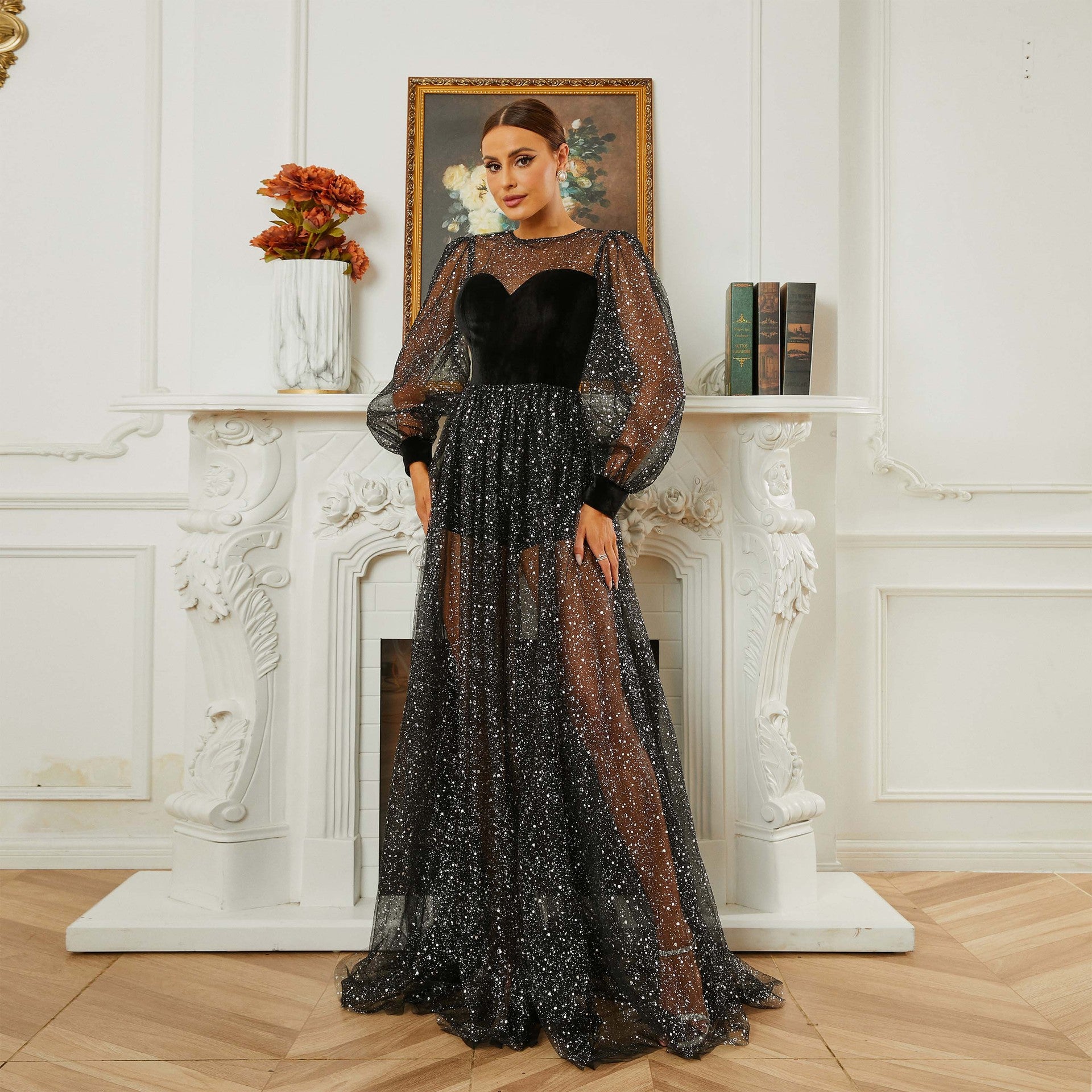 Elegant 2025 High-End Long Sleeve Crew Neck Sequin Mesh Evening Gown - Perfect for Banquets, Bridesmaids & Formal Occasions | Women's Party Dress for Weddings, Galas & Special Events