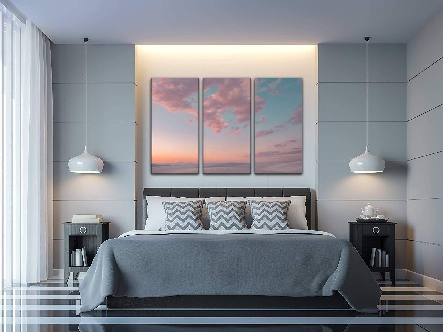 Cotton Candy Clouds in White Sands National Monument Sky - 3 Panel Canvas Wall Art for Living Room & Bedroom Decor - Landscape Paintings & Wall Pictures - Perfect for Home, Office, and Gift Giving