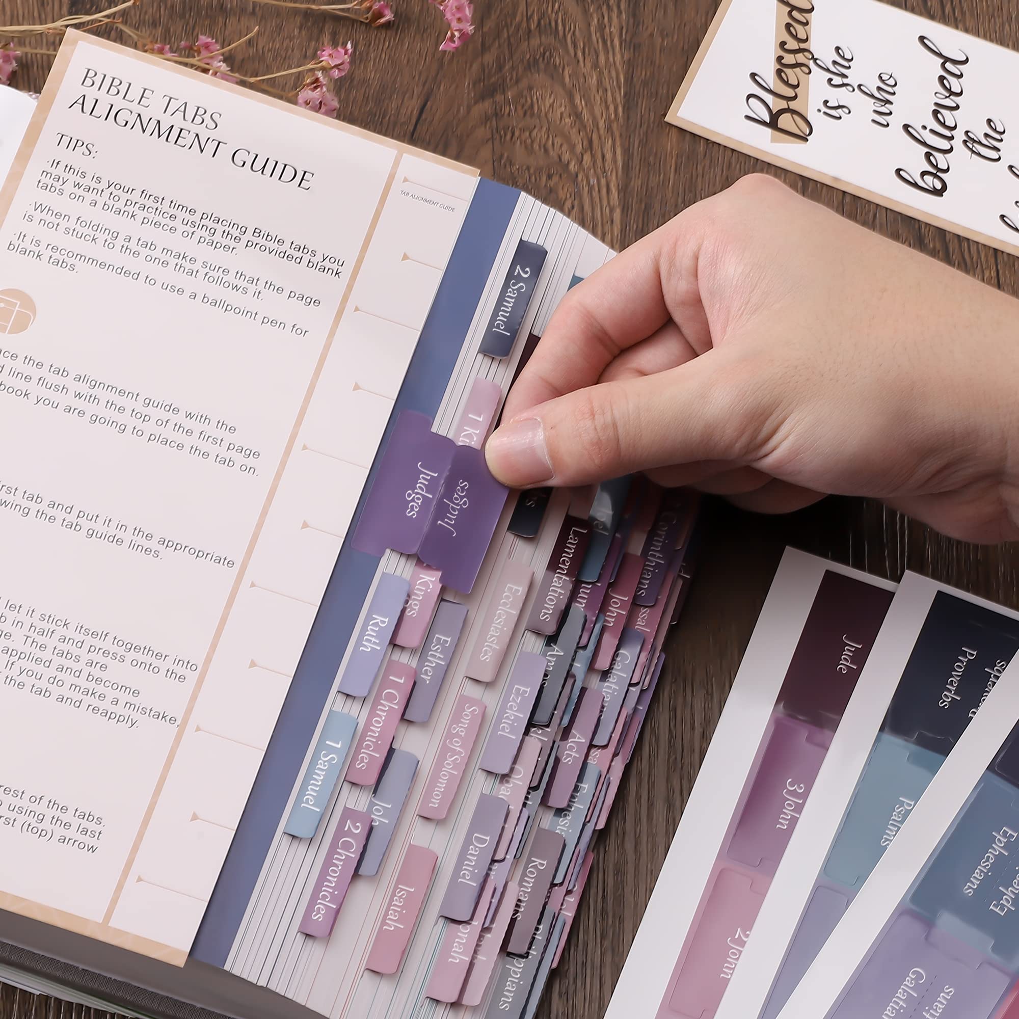 Thinkor Laminated Bible Tabs - Large Print Repositionable Christian Gift for Women & Men - Easy to Read Bible Journaling Tabs (Purple & Pink) - Perfect for Bible Study, Scripture Organization & Church Gifts