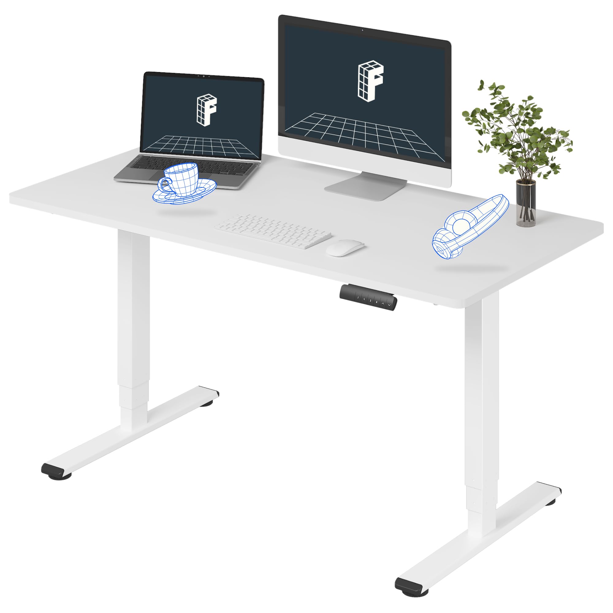 FLEXISPOT E6 Essential 3-Stage Dual Motor Electric Standing Desk - 55x28 Inches, Height Adjustable Sit Stand Desk with Whole-Piece Board (White Frame & Desktop, 2 Packages) - Perfect for Home Office, Gaming Setup, and Workspace Ergonomics