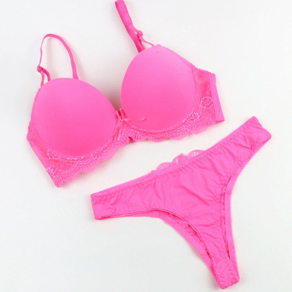 Sexy Lace Lined Plunge Bra & Panty Set for Women - Push Up Underwire Lingerie for Date Night & Special Occasions