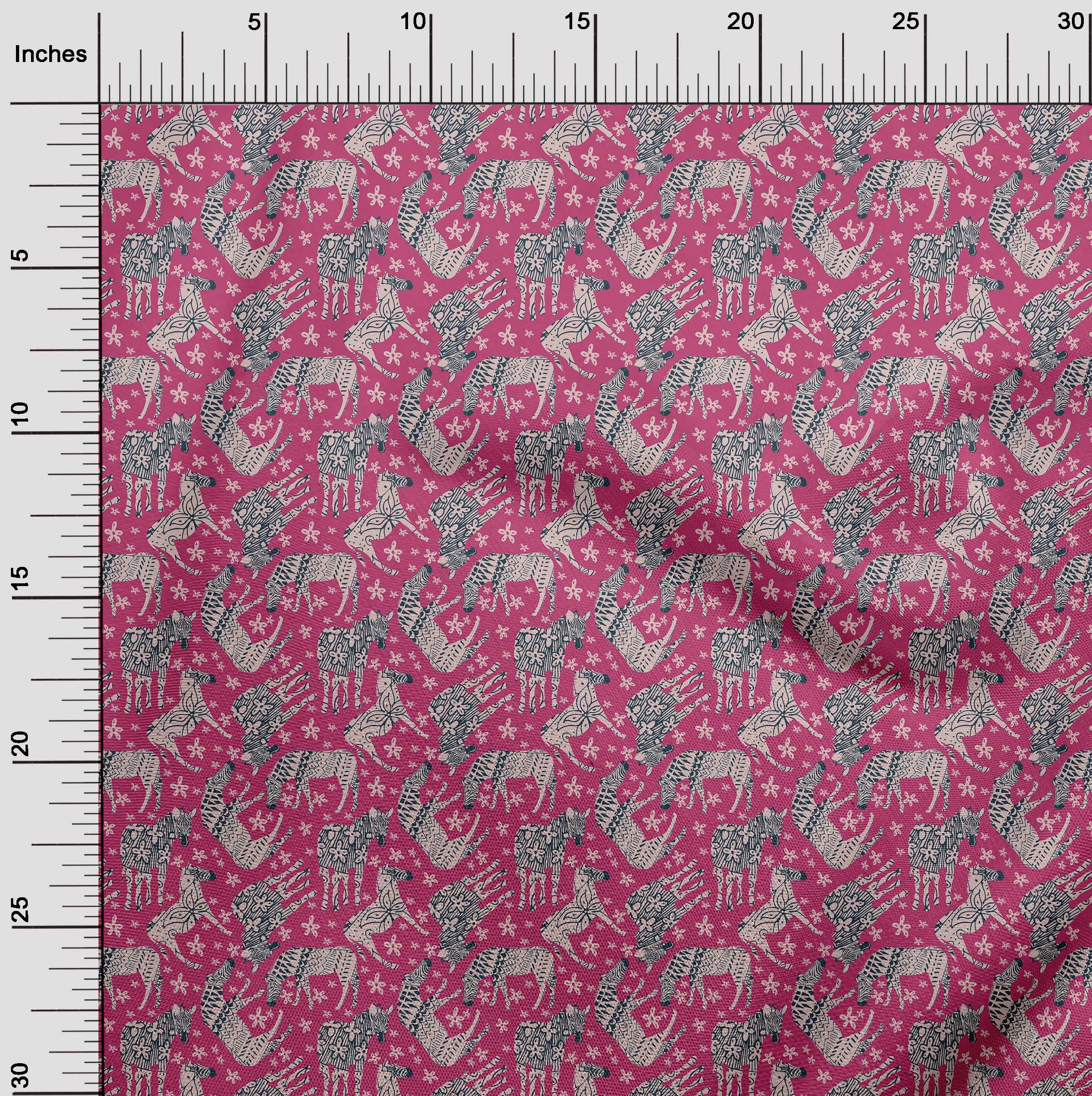 oneOone Viscose Chiffon Pink Floral Animal Print Fabric by The Yard - 42 Inch Wide Soft Draping Material for Dresses, Scarves & Home Decor